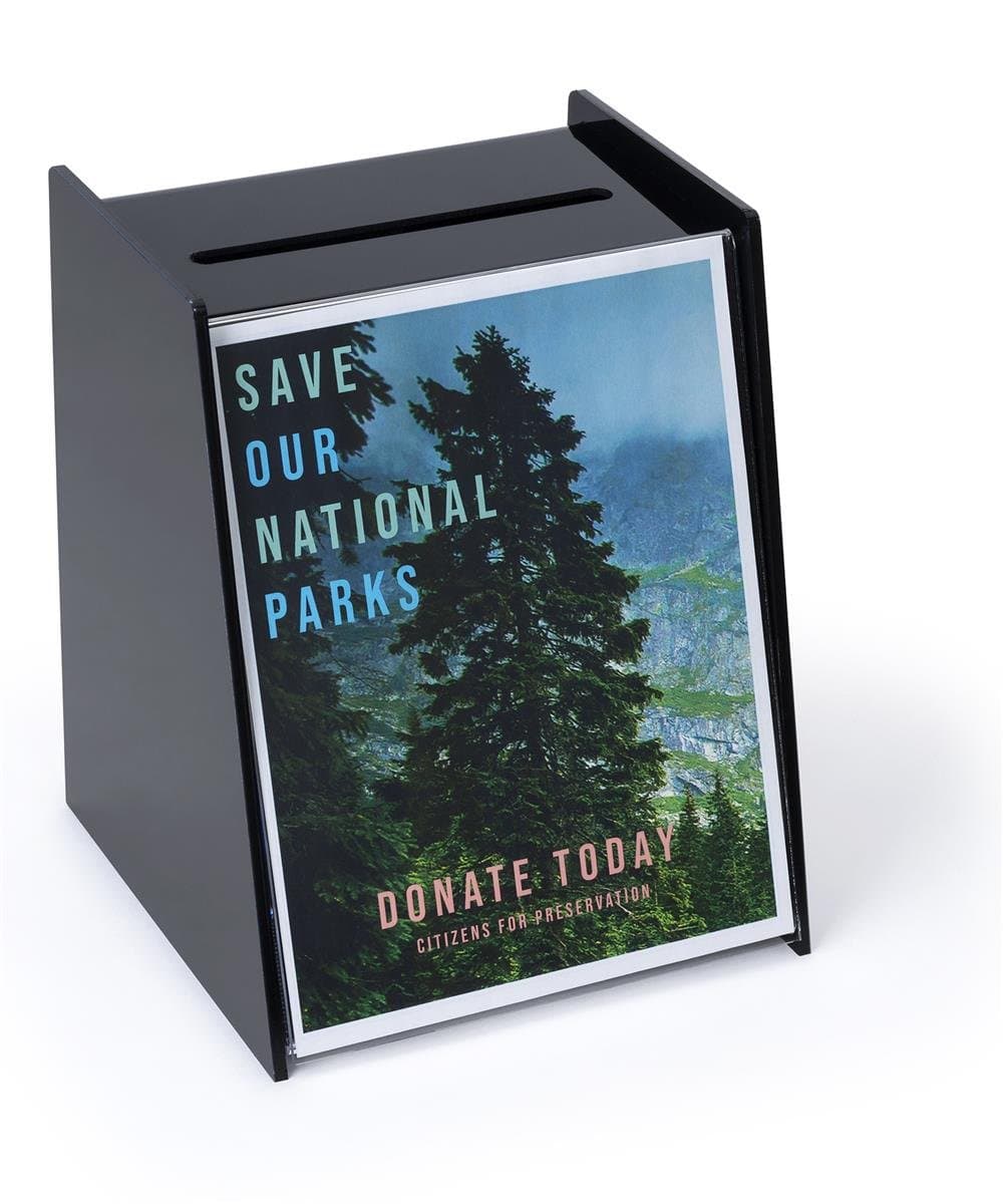 Acrylic Ballot Box with Holder for 8.5 by 11 Inch Sign - Black