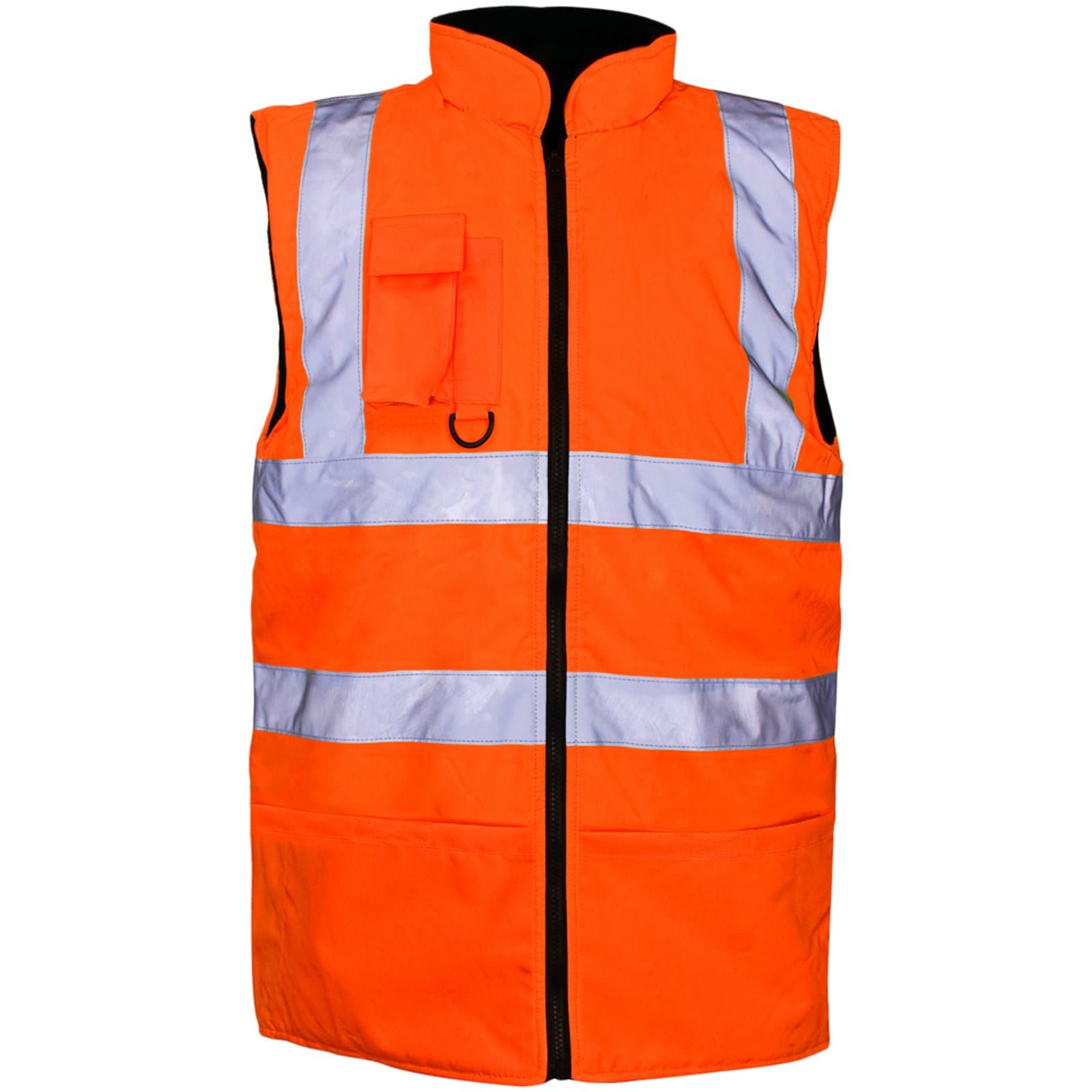 Mens Hi Viz Reversible Fleece Lined Bodywarmer Waistcoat Gilet Visibility Rail Recovery Auto Repair Garage Warm Railway Reflective Stripes Sleeveless Jacket Safety Top EN471 Orange Security
