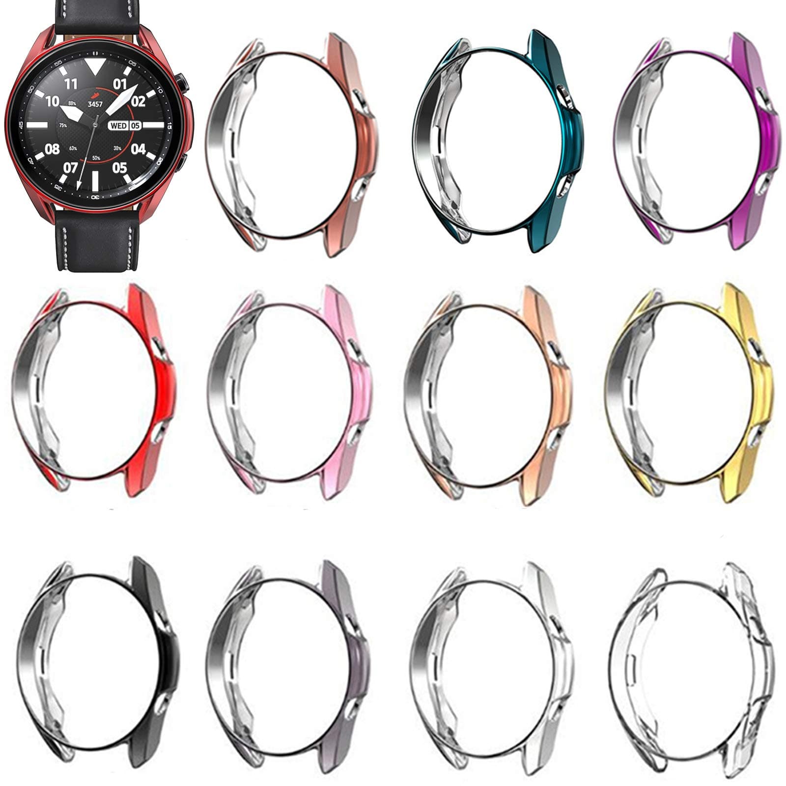 Compatible with Samsung Galaxy Watch 3 41mm 45mm Case,Soft TPU Fashion Plated Metal Color Frame Shock Resistant Proof Cover Protective Protector Shell Bumper for Galaxy Watch 3 (Eleven Colors, 41mm)