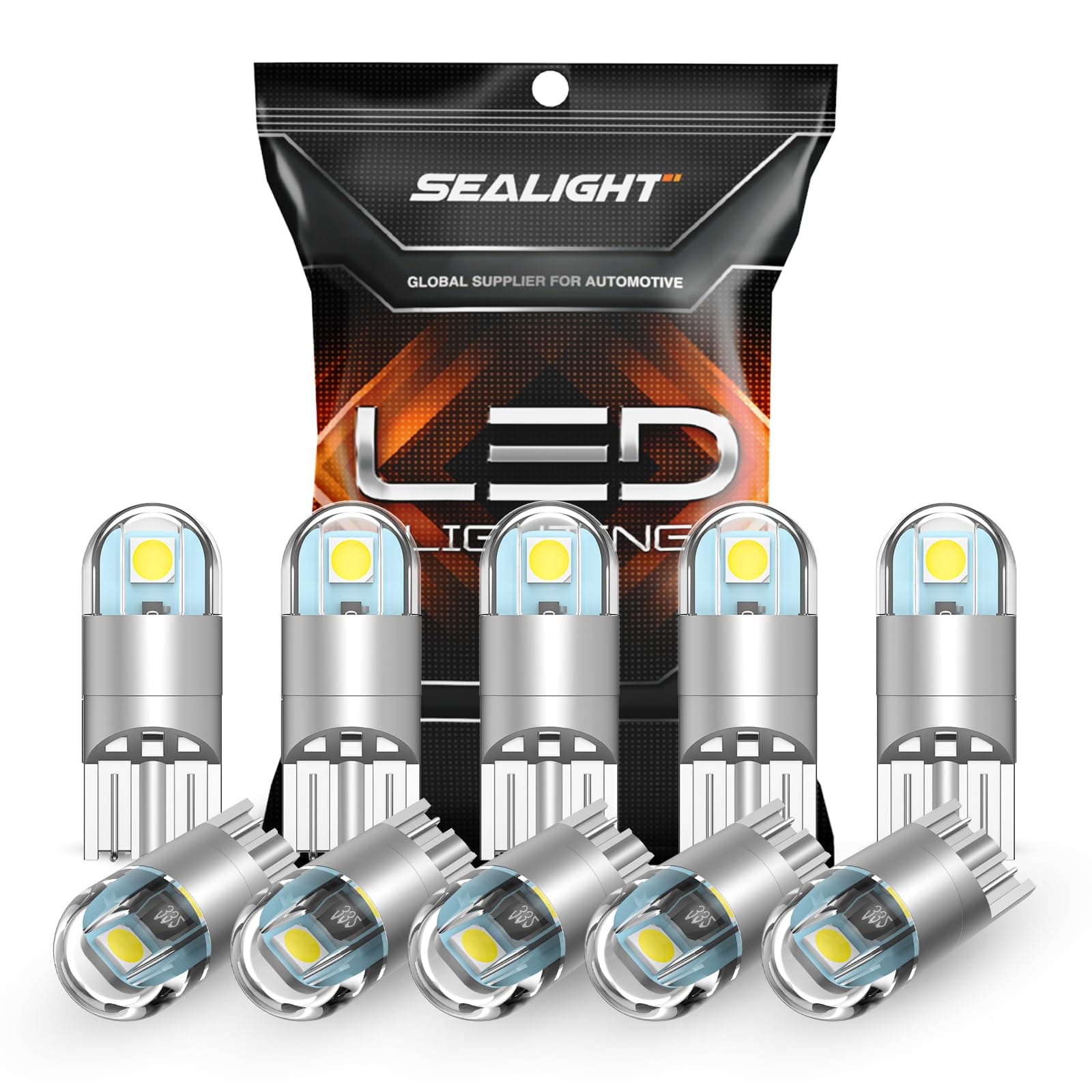SEALIGHT 194 T10 LED 6000K, White 168 2825 W5W 3030 Replacement Bulbs (Pack of 10)
