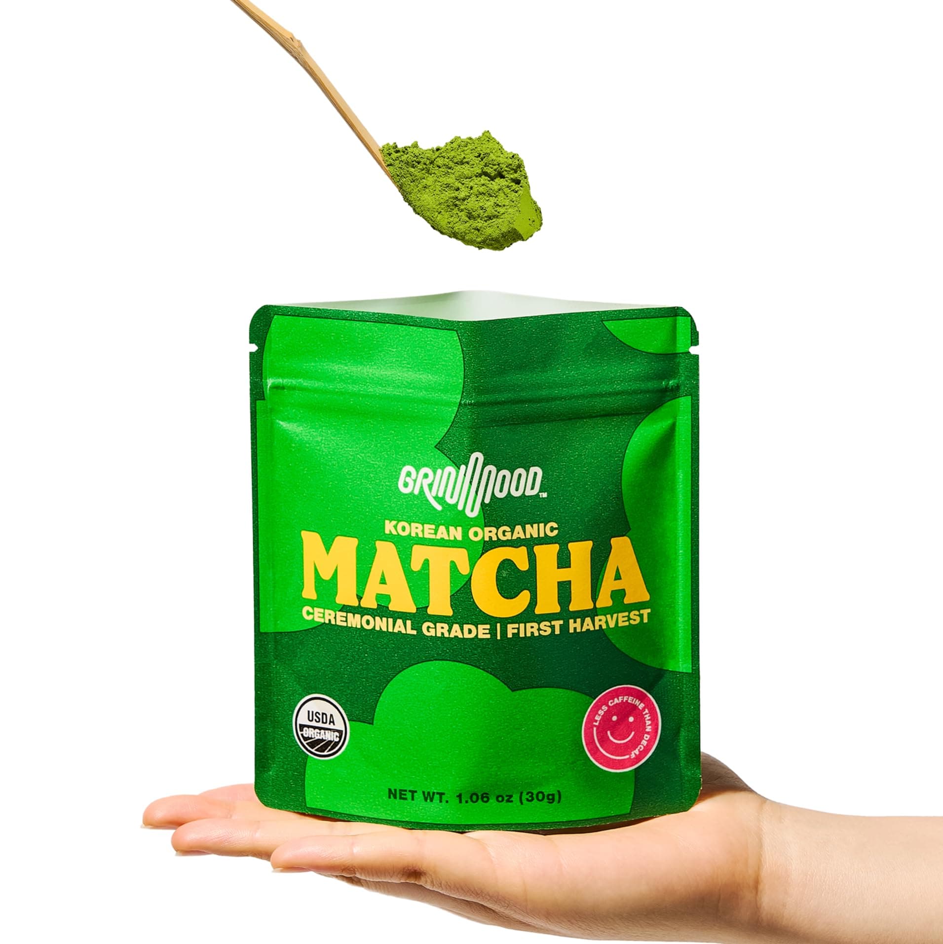 GRIN MOOD Matcha Powder - Organic Green Tea Powder - Decaffeinated Green Tea, Authentic Korean Matcha, Halal (1.06oz, Ceremonial Grade)