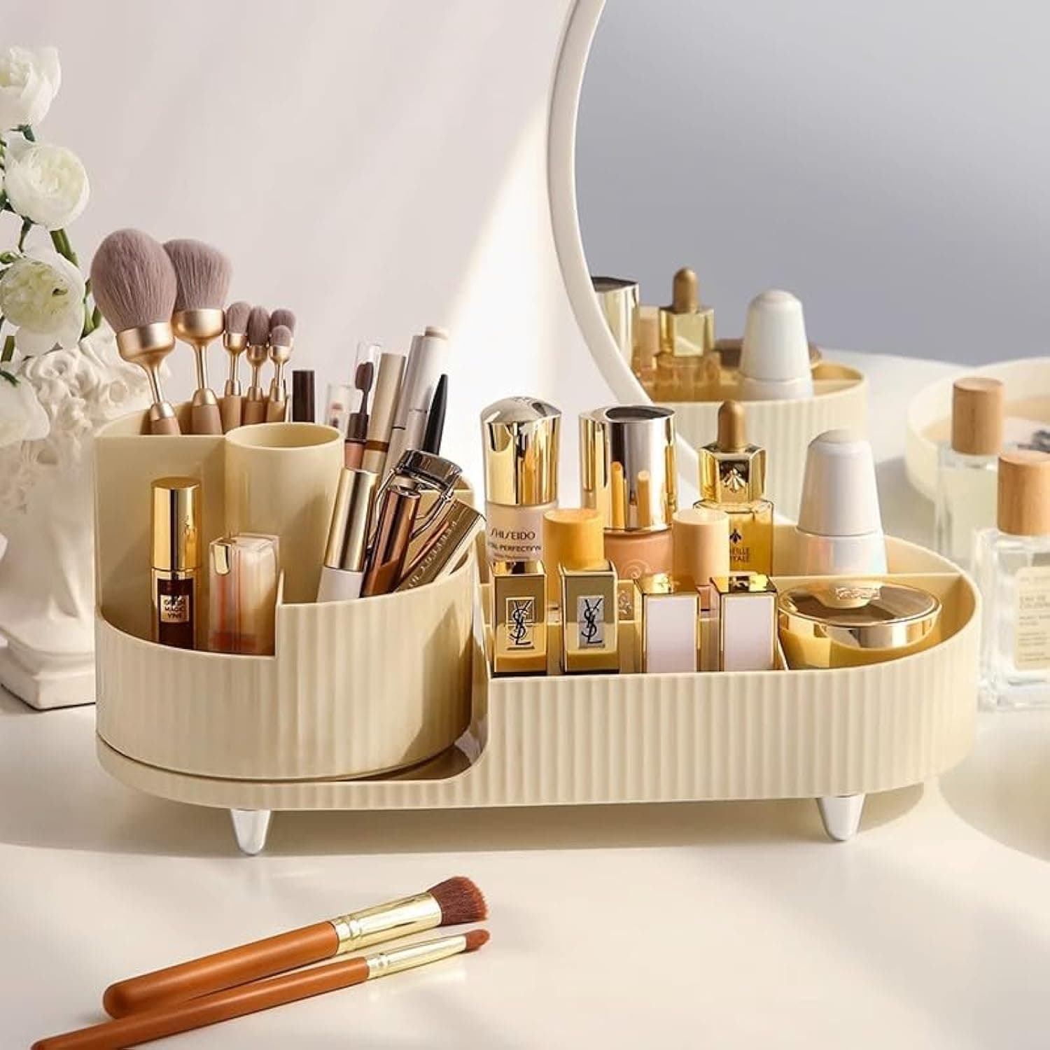 360 Rotating Makeup Organizer, New Large Capacity Cosmetic Display Case, Rotating Makeup Organizer Spinning for Vanity, Cosmetics organizer for Storage Makeup Brush Holder, Lipstick (white)