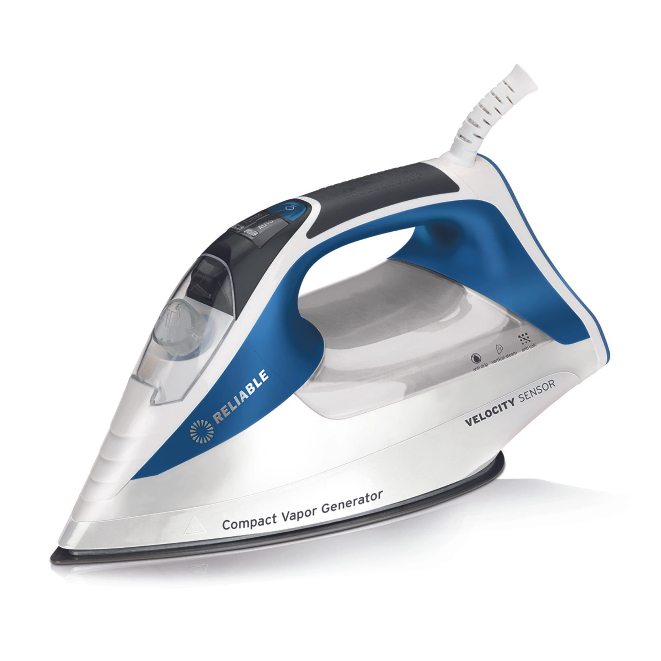 - Reliable Velocity 240IR Steam Iron for Sewing, Quilting and Clothes, 1800W Compact Vapor Generator, Leak Free Continuous Steam, Touch Activated Control, Scratch Resistant and Easy to Clean Soleplate