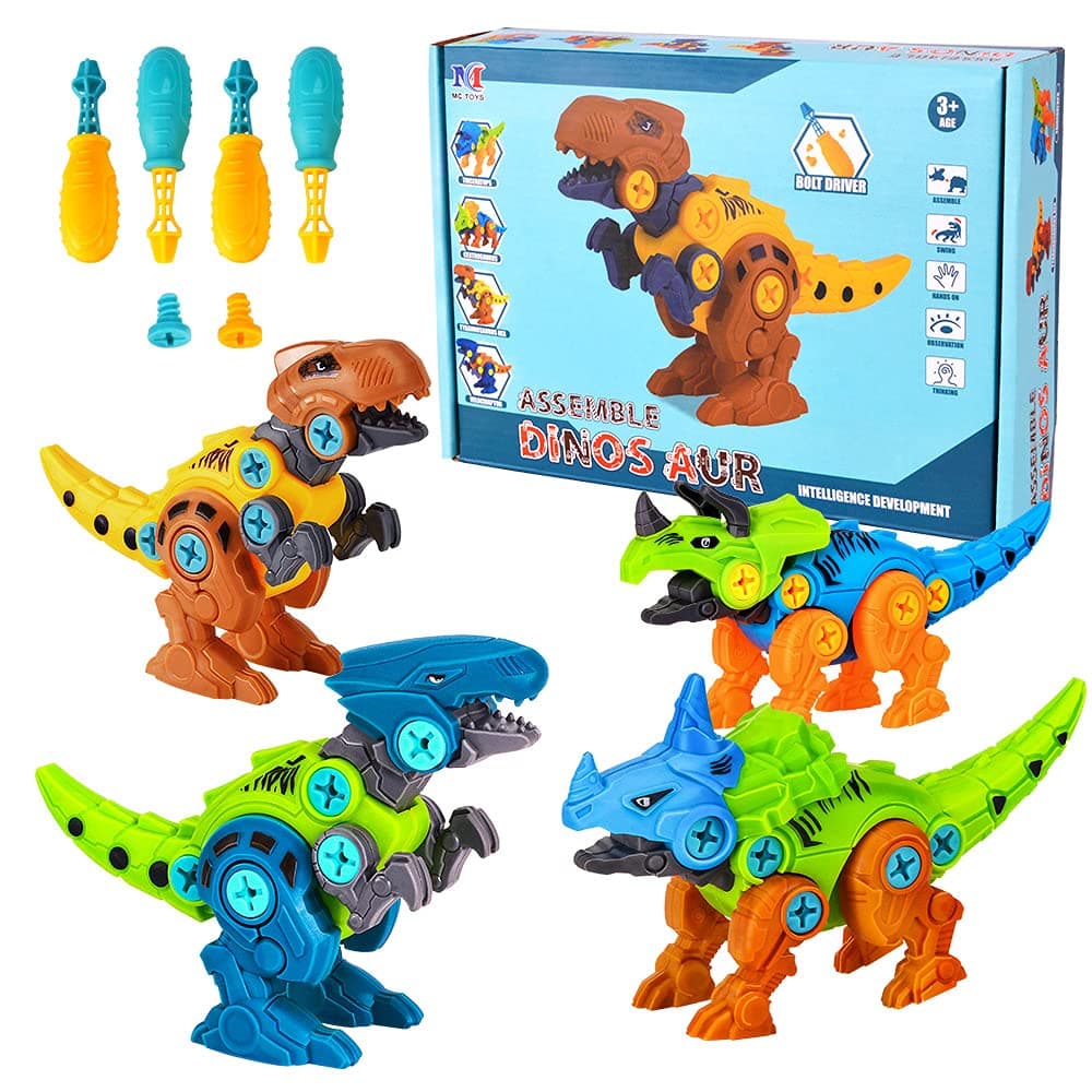 Lekebaby Take Apart Dinosaur, 4-Pack DIY Dinosaur Toys with Drills,Dinosaur Gifts for Boys Girls 3 4 5 Years Old and Up