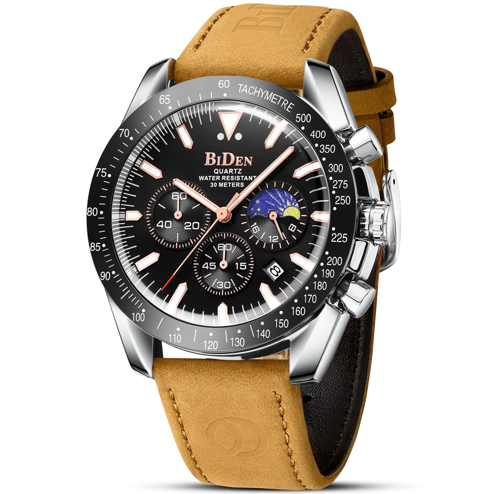 Mens Watches Chronograph Stainless Steel Analog Quartz Watch Waterproof Men's Wrist Watches Business Casual Fashion Watch for Men