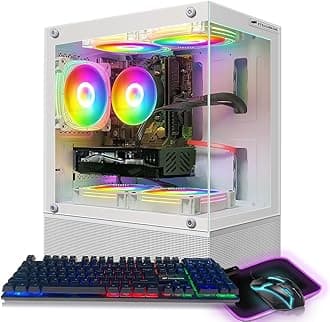 STGAubron Gaming PC Desktop, Radeon RX 580 16G GDDR5, Intel 10th Gen G5905 3.5G, 16G DDR4, 1T SSD, WiFi, BT 5.0, RGB Fan x5, Windows 11 Home, White
