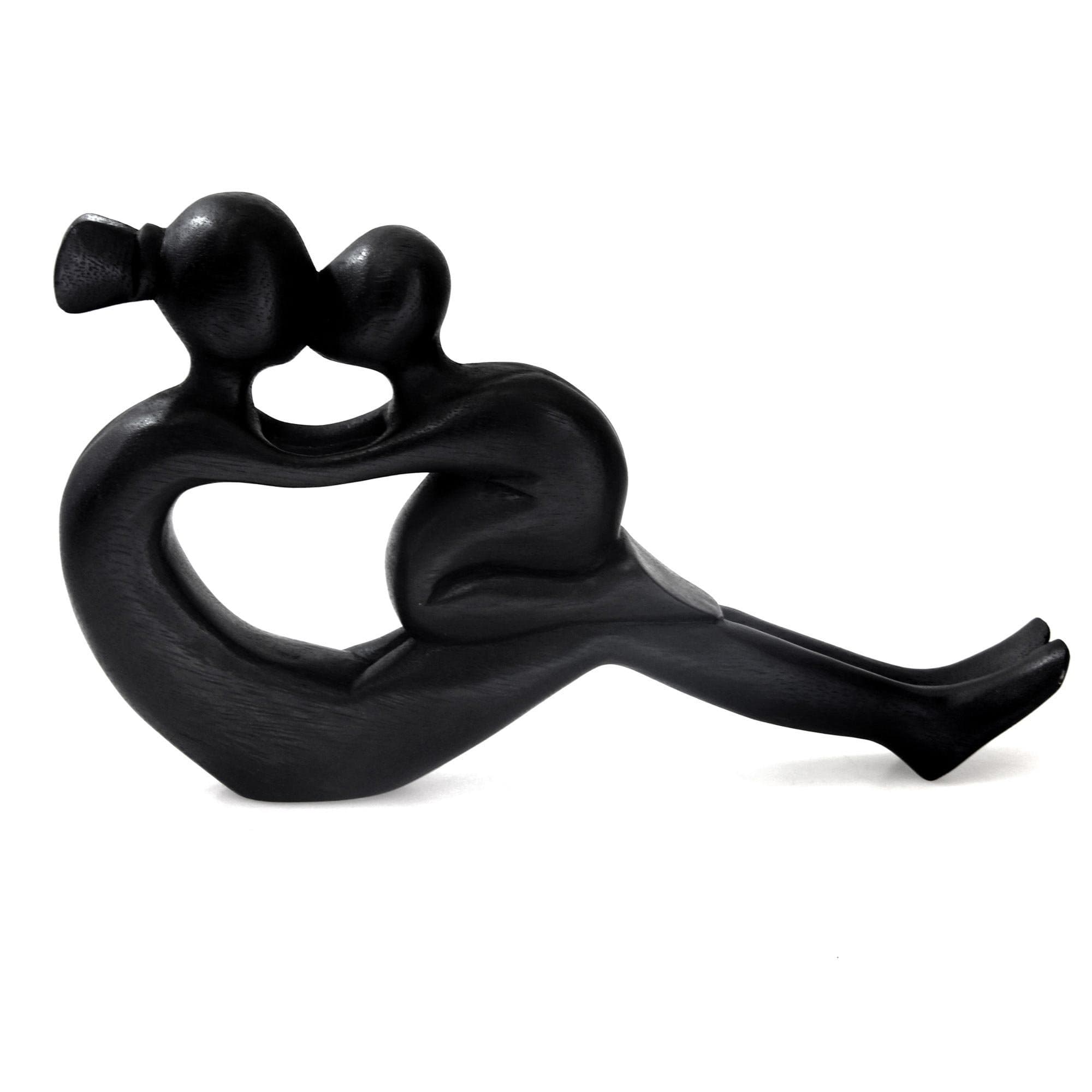 NOVICABlack Wood Mother and Child Sculpture, 6.75" Tall, Her Love Will Never End'