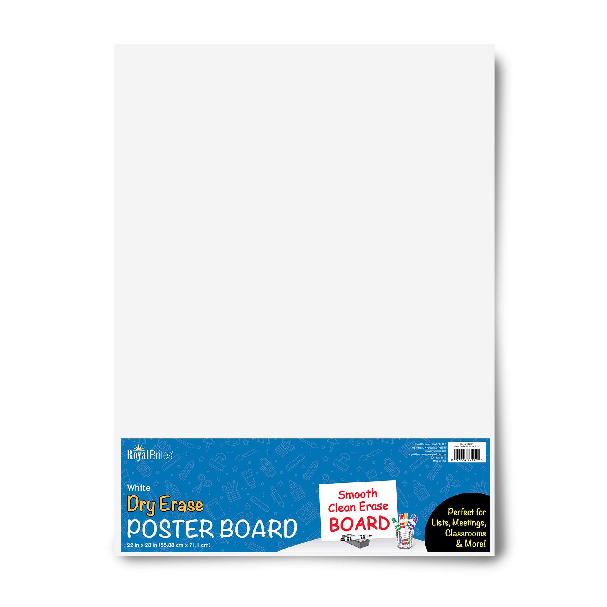 Royal Brites Dry Erase White Poster Board 22x28”, Lightweight & Ideal for Classrooms, Offices, Arts & Crafts, 2-Sided Premium 22x28 Poster Board White, Pack of 15