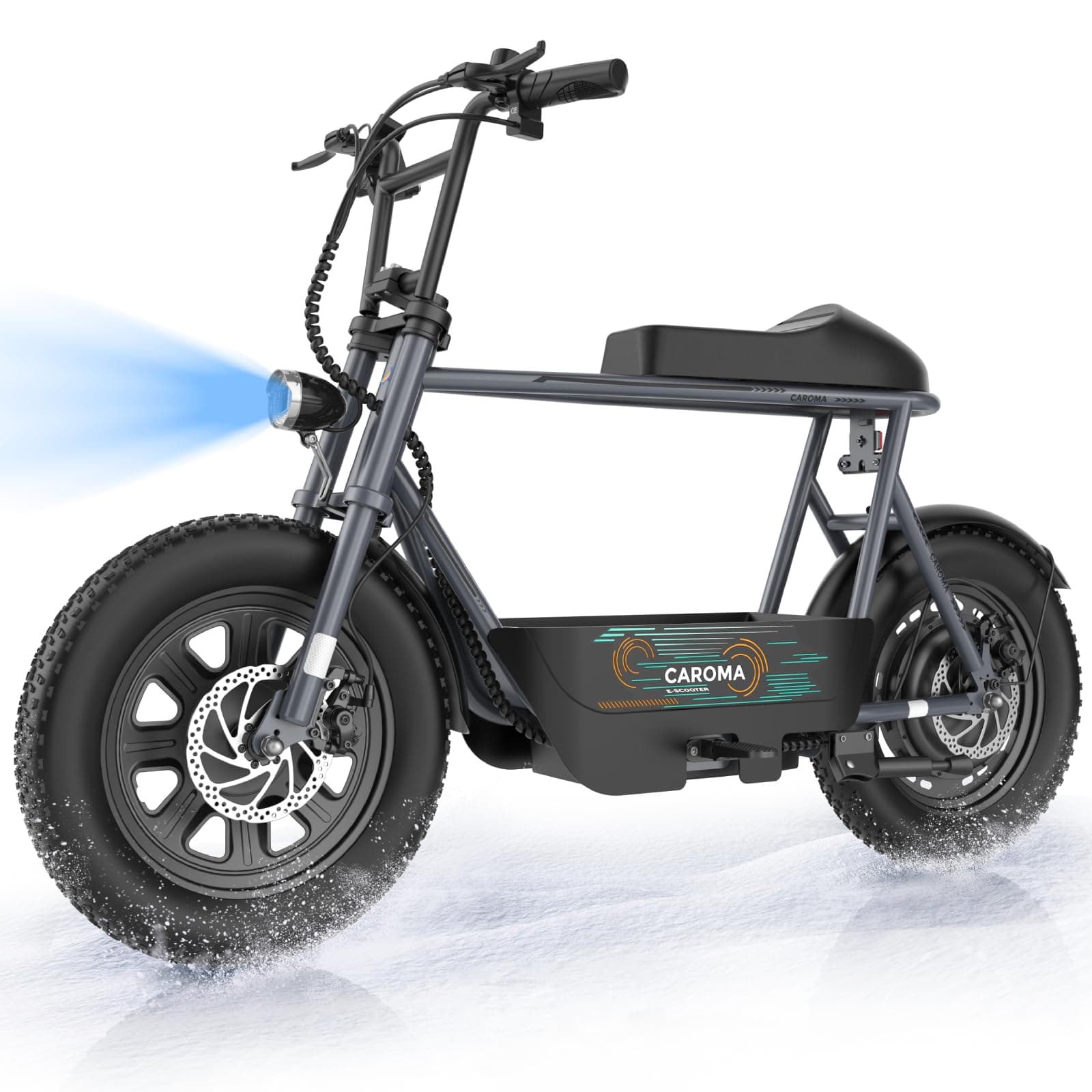 Caroma Peak 560W Electric Scooter with Seat, 16" Fat Tire Electric Scooter for Adults & Teens, 15 Miles Ranges 20MPH Max Speed, Electric Motorcycle for Commuting with Basket Grey