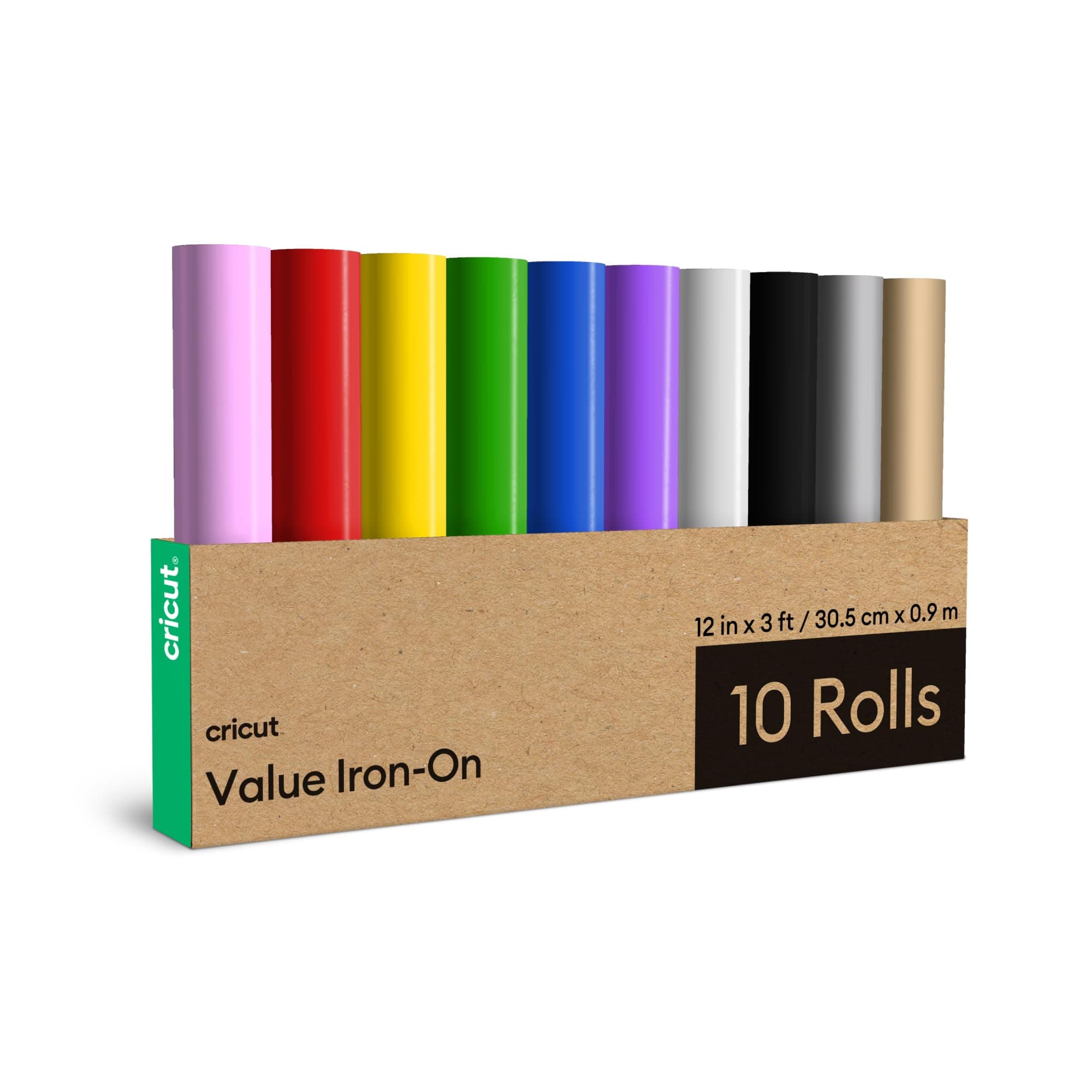 HTV Heat Transfer Vinyl Rolls | 10 Pack | 30.5 cm × 91 cm (12" × 3 ft) | Iron-On HTV Vinyl for Fabric, Ideal for Custom T-Shirts & DIY Projects