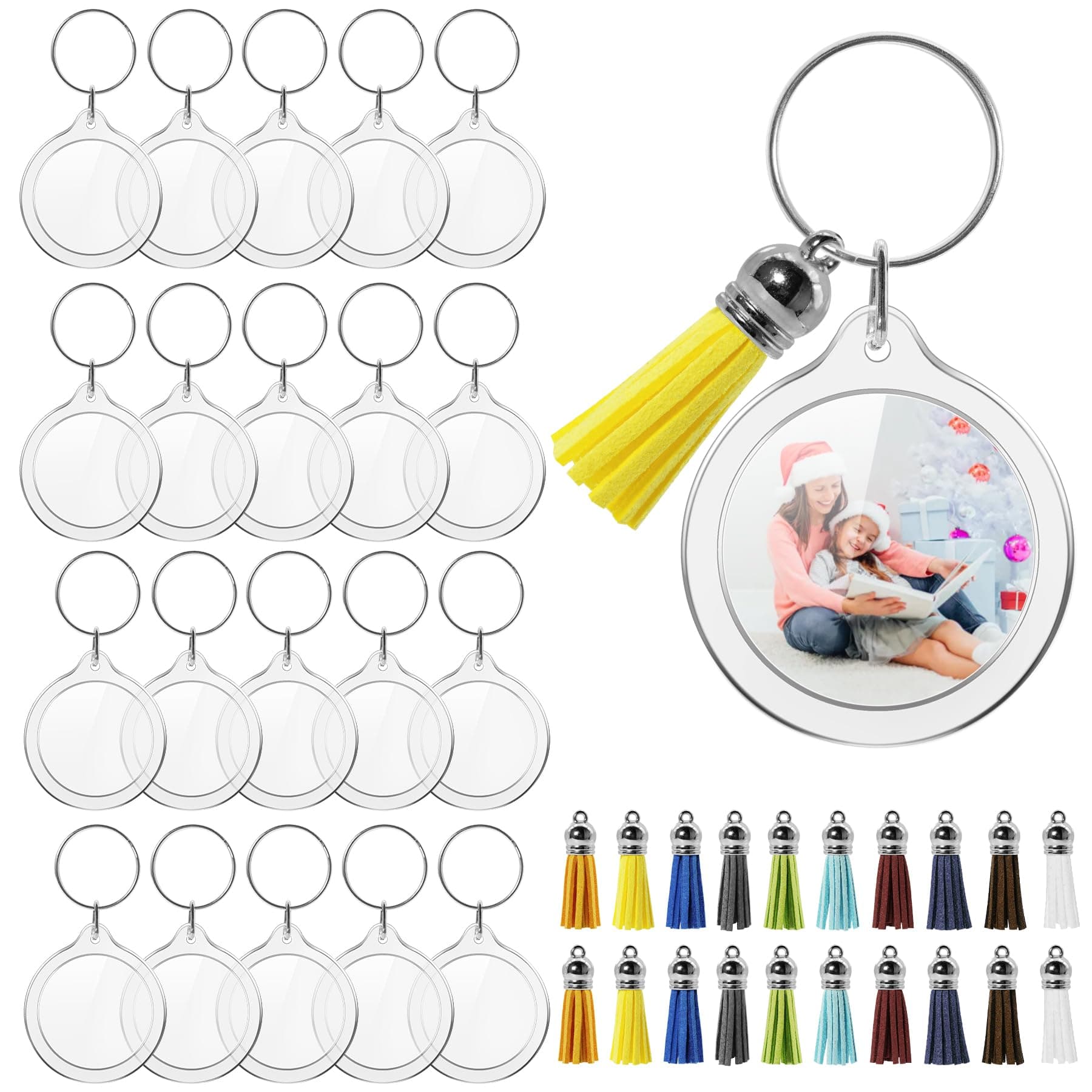 Philbinden 20 Set Acrylic Photo Keychain-Clear Picture Frame Keychain with Tassels