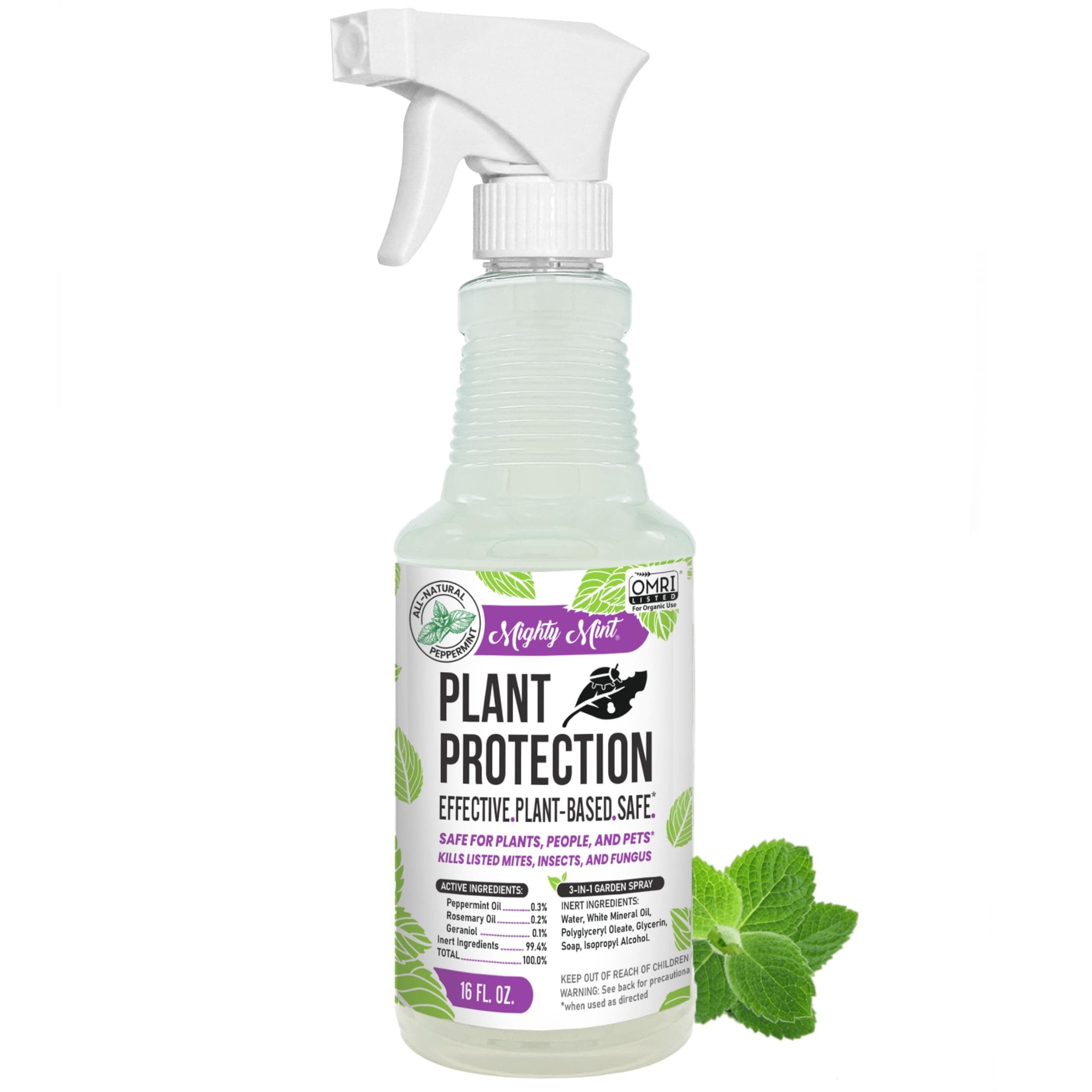 Mighty Mint Peppermint Oil Plant Protection Spray – Insect & Pest Control for Gnats, Spider Mites & Aphids – Plant-Based, Easy-to-Use - 16 oz