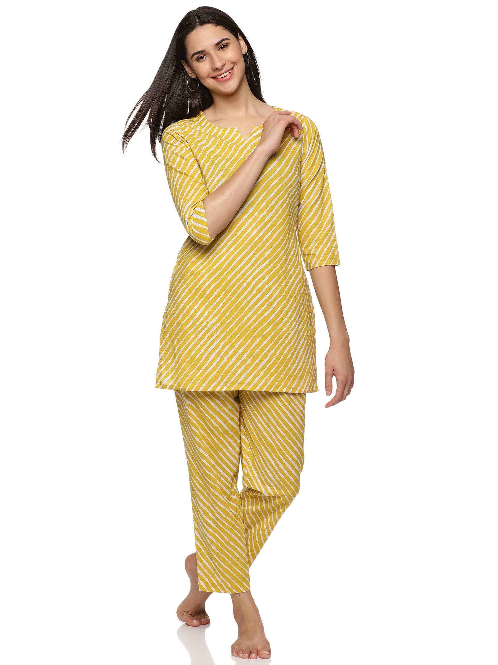 RAJMANDIRFABRICS Women's Pure Cotton Lehriya Printed Night Suit Top and Pyjama Set