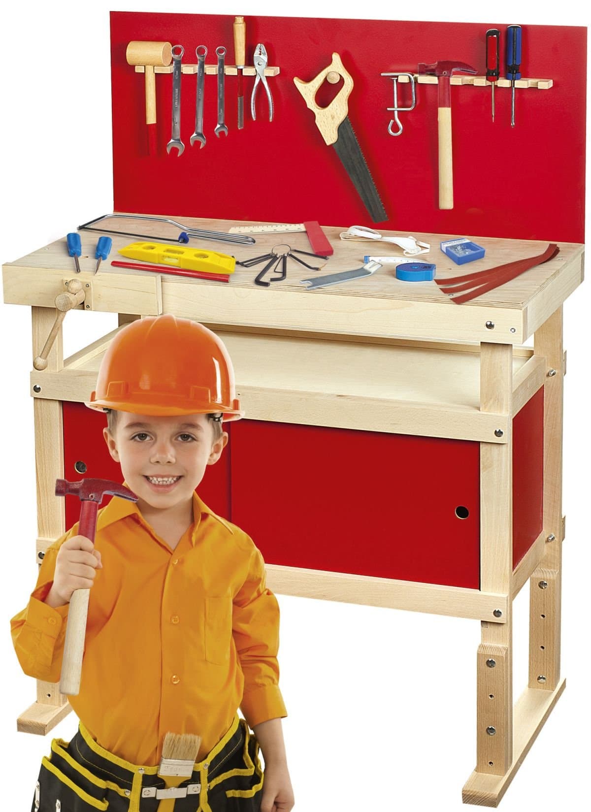 leomarkwooden children workbench, tool play set for young carpenters, toy work bench, imitation educative builder set, develop motor skills, high 99-109 max cm