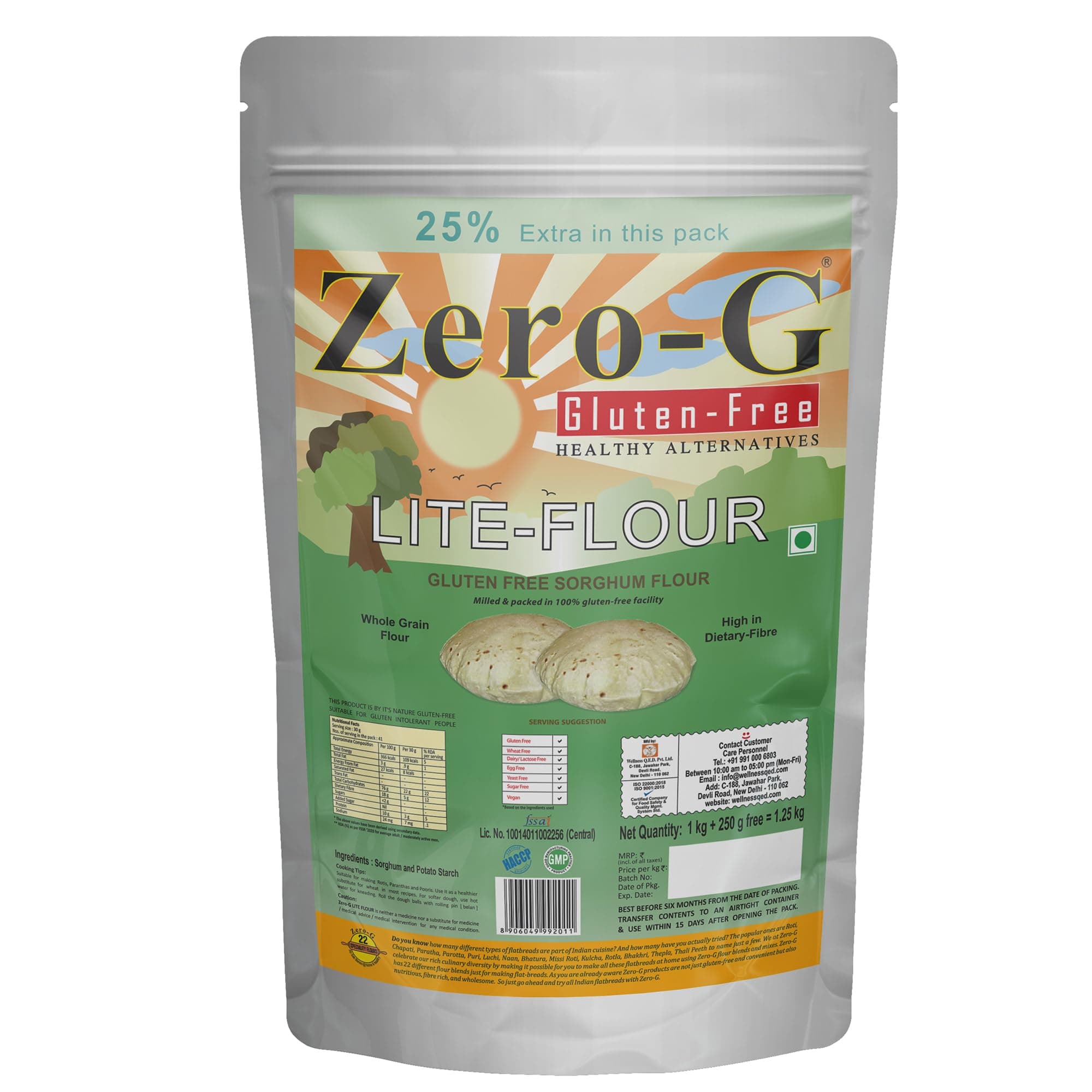 ZERO - G Gluten Free Lite Flour (1.25 KG) - Sorghum (Jowar) Atta for Perfect Rotis|All Purpose Gluten-free Flour|High Dietary Fiber for Easy Digestion|Good Kneading, Rolling & Puffing Properties