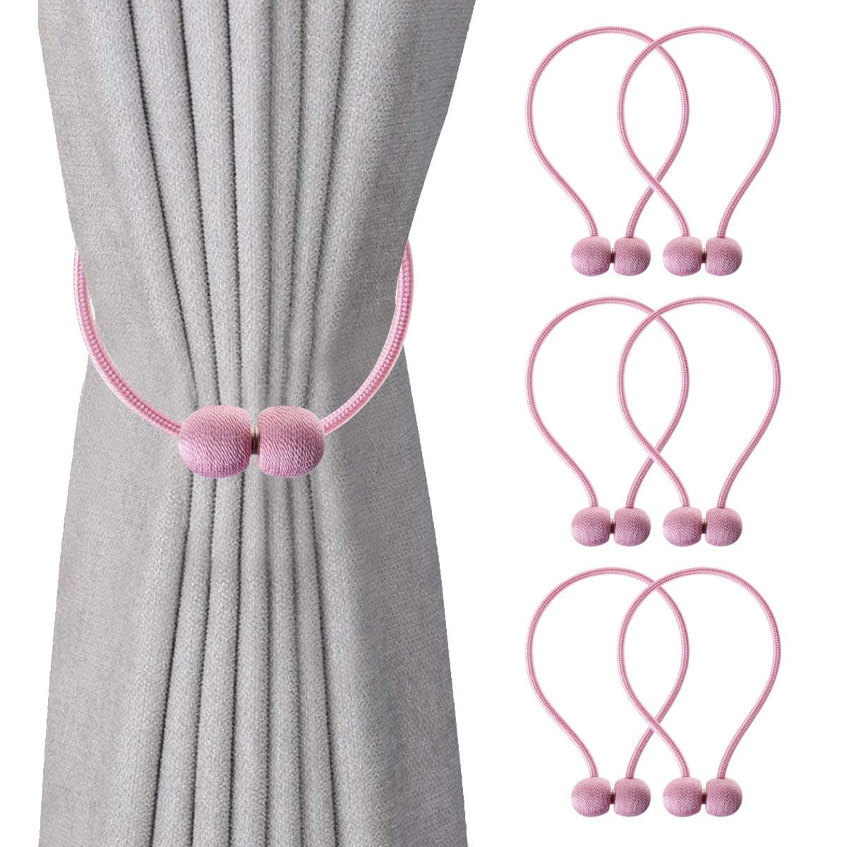 MXCELL Pink Magnetic Curtain Tiebacks Clips Holders for Office and Home or Sheer Windows Draperies 6 Pcs