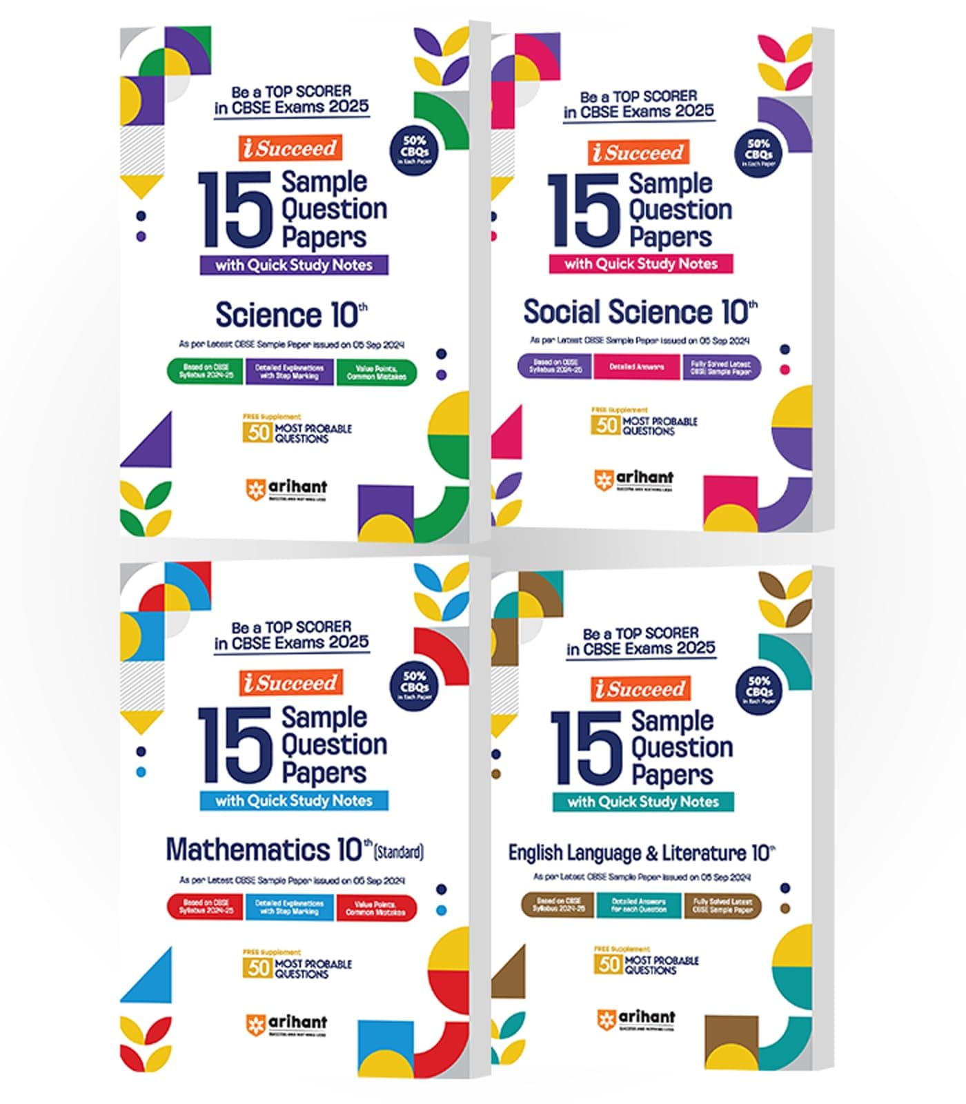 (Old Edition) Arihant I-Succeed CBSE Sample Paper Class 10th (2024-2025) Science, Social Science, Maths Standard & English Language | Combo Set of 4 Books for Exam 2025