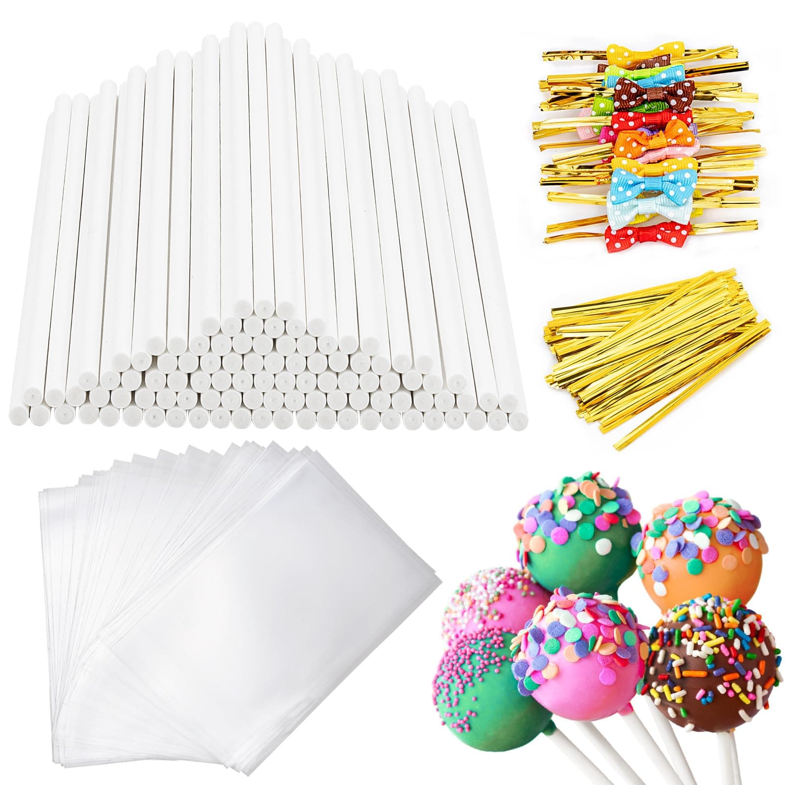 – SOTMALTK 320Pcs Cake Pop Sticks and Wrappers Kit, Lollipop Sticks with Cake Pop Bags and Metallic Twist Ties Bow, Perfect for Making Lollipops,Candies,Chocolates and Cookies - Great for Parties