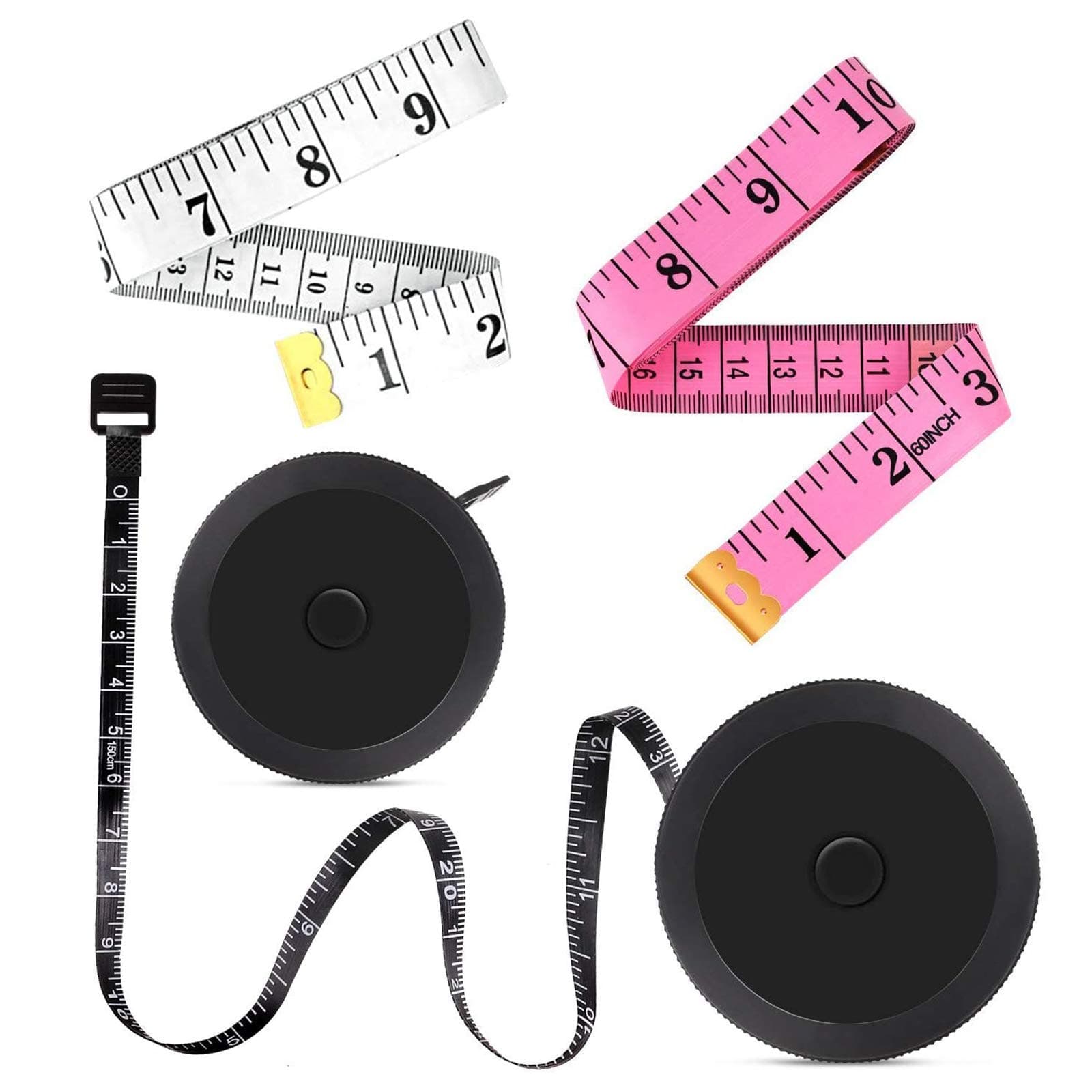 Measuring Tape, 4 Pack Retractable Tape Measure for Body Measurement Tape Ruler Tape for Sewing Tailor Seamstress Mini Tape Measure Black, White and Pink