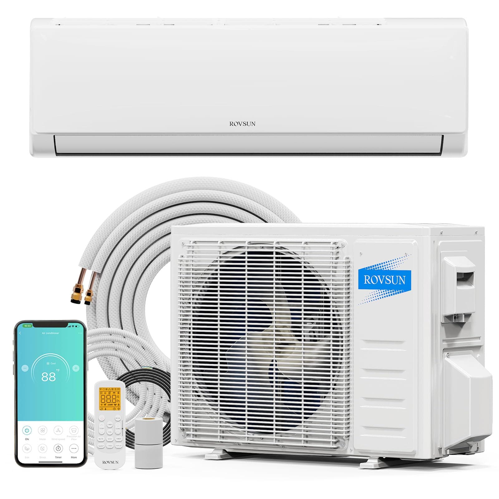 ROVSUN 12000 BTU Wifi Enabled Mini Split Air Conditioner & Heater with Inverter, 21 SEER2 Energy Saving 230V Ductless Split AC Unit with Pre-Charged Condenser, Heat Pump & Installation Kit