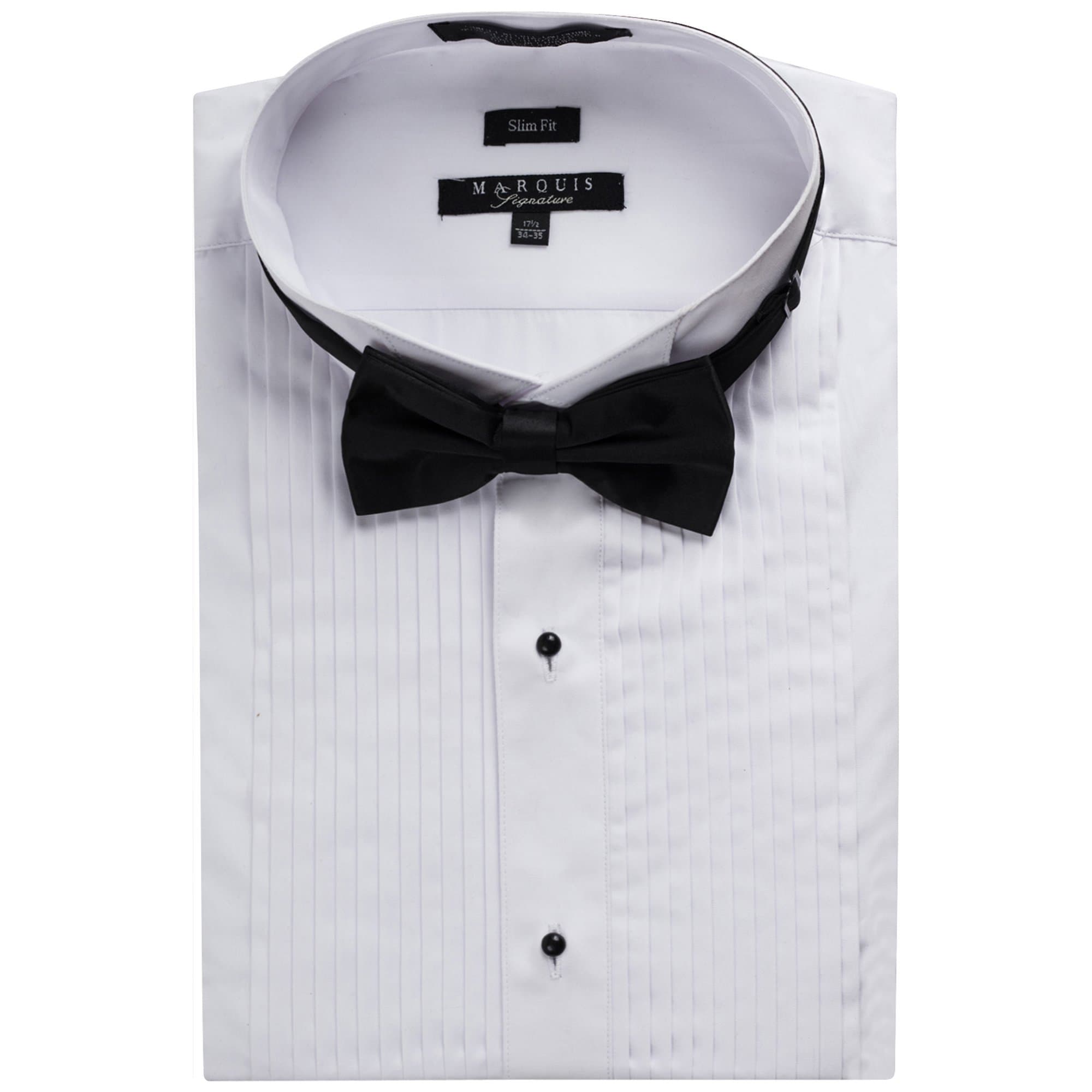 Marquis Men's Slim Fit Wingtip Collar Tuxedo Shirt (Bowtie Included)