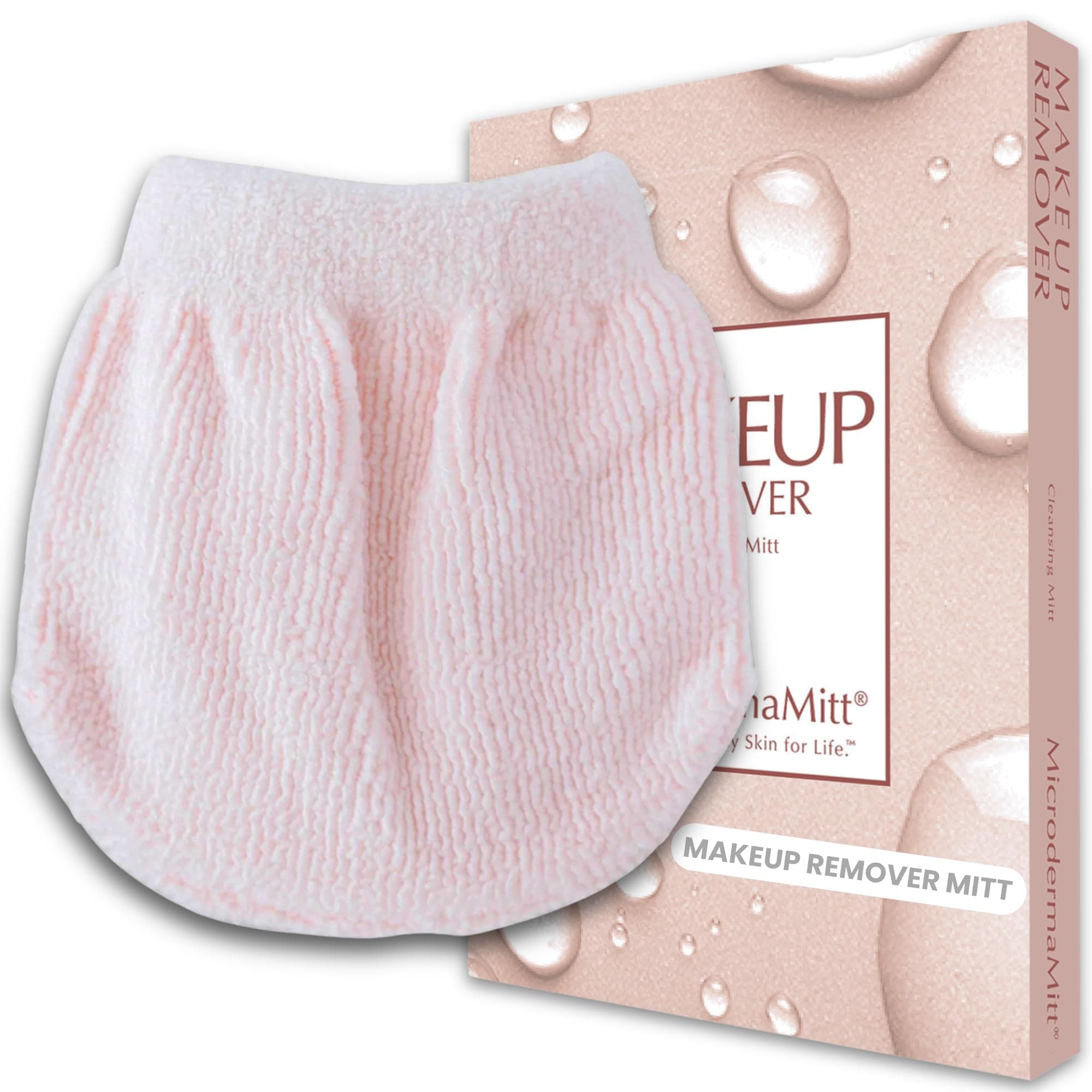 MicrodermaMitt Reusable Microfiber Makeup Remover & Face Cleaning Cloth Mitt - Wipe Off Makeup with Just Water - Erases Waterproof Mascara, Lipstick, Eyeliner, Foundation, Spray Tan - No Fuzz or Dyes