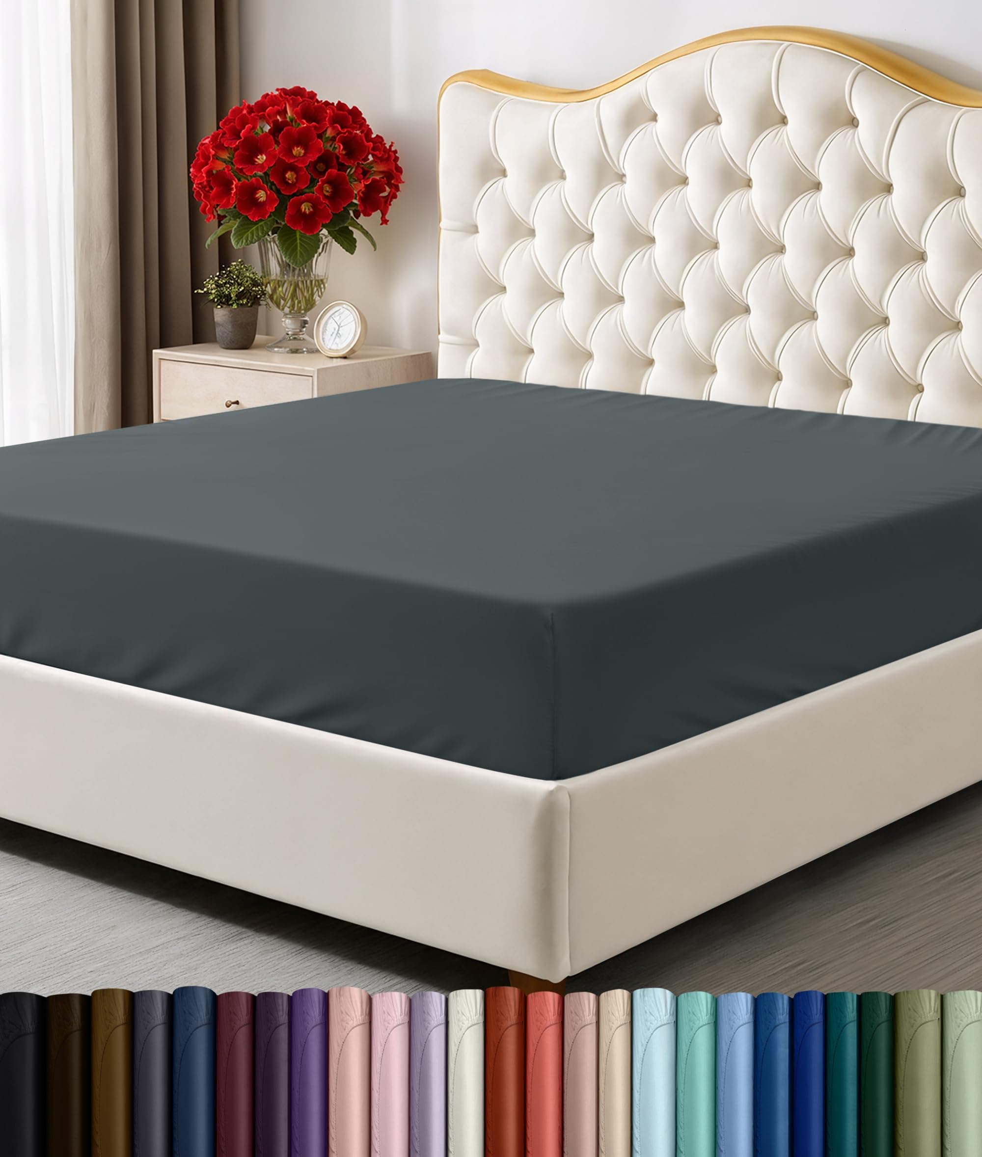 Twin Fitted Sheet - Bottom Sheet - Deep Pocket - Soft Microfiber - Shrinkage and Fade Resistant - Easy Care -1 Fitted Sheet Only (Grey)