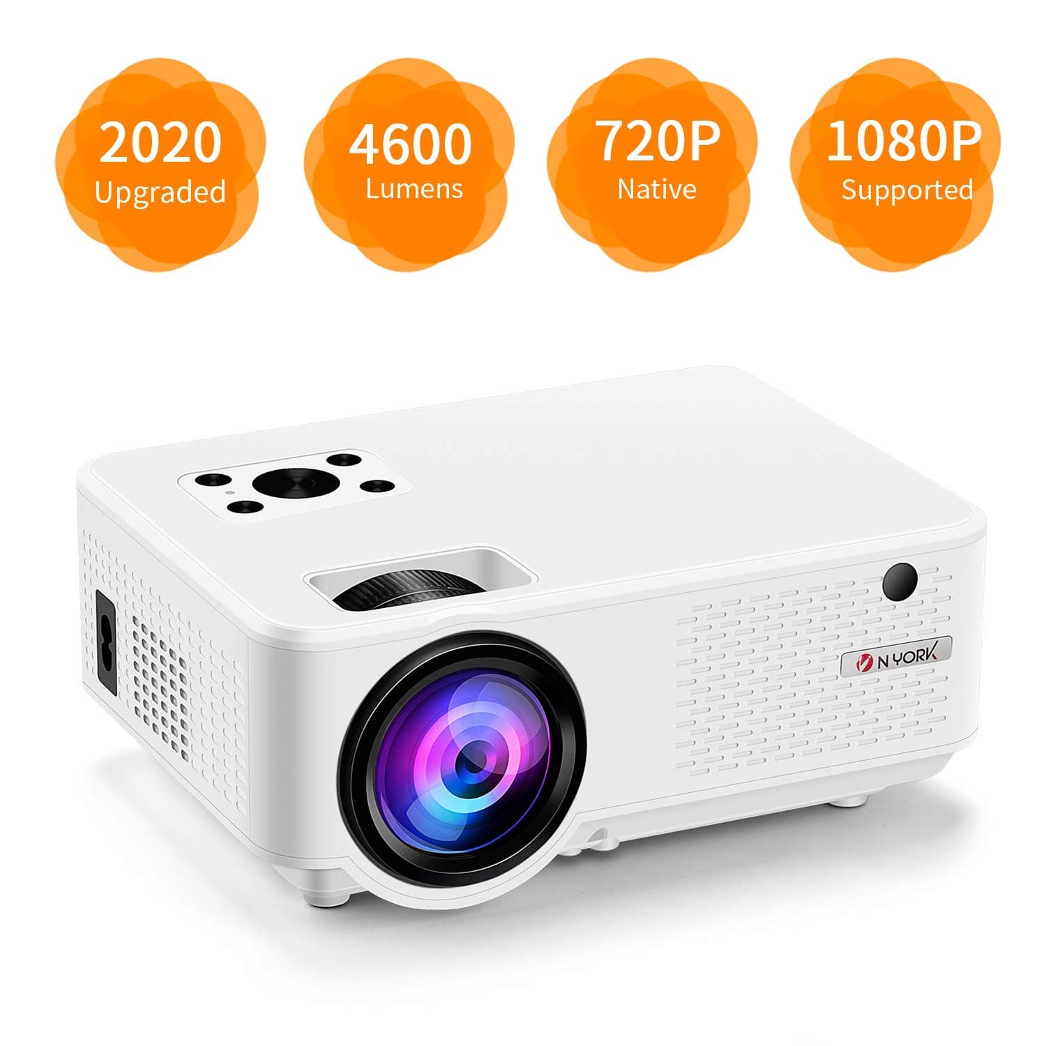 Mini Projector, [2020 Upgraded] 4600 Lumen Video Projector, 1080P Supported 210" Display, 55,000 Hours Lamp Life, Compatible with Phone,Computer,Laptop,USB,HDMI,VGA