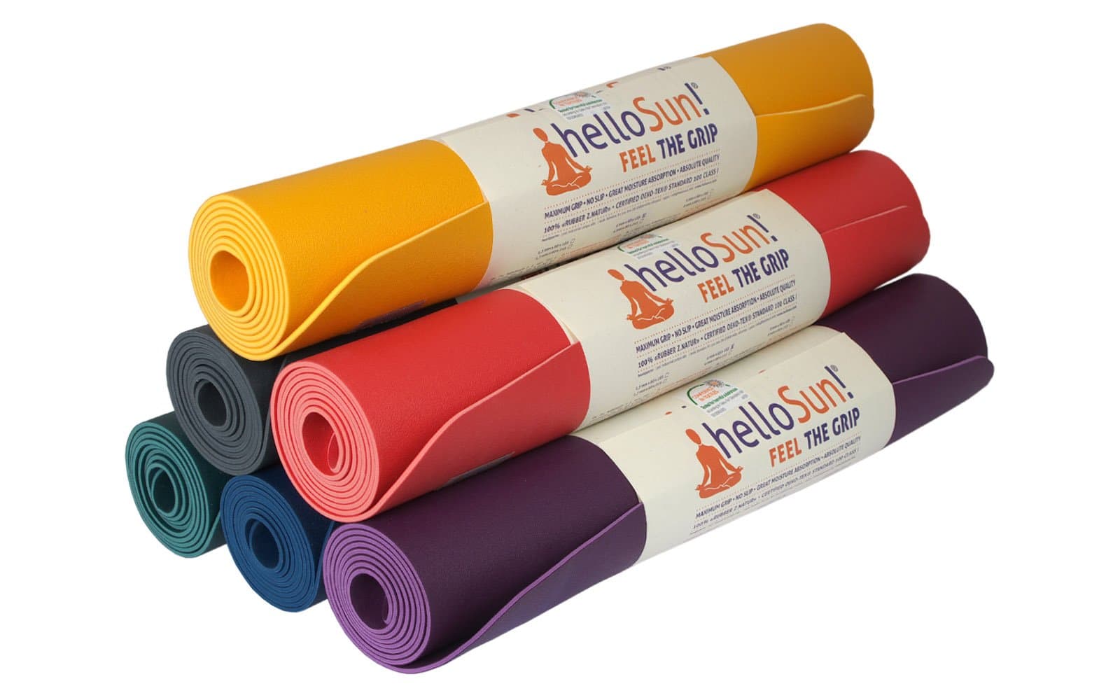 helloSun yoga mat, natural rubber, superb grip, non slip, moisture absorption, light, OEKOTex certified, made in Europe, 4mm