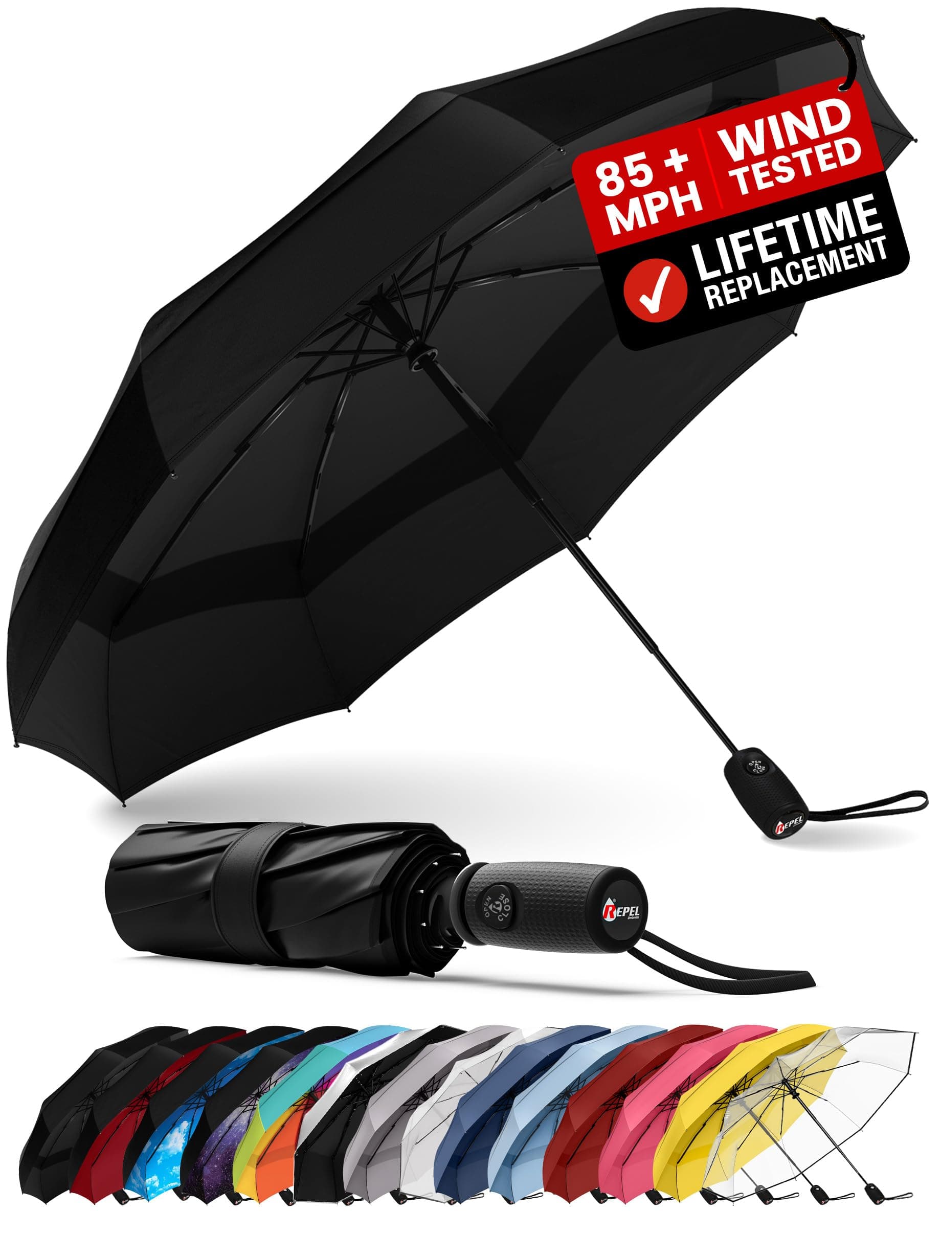 Repel Umbrella Windproof Travel Umbrellas for Rain - Easy Auto Open Close, Durable & Compact Umbrella, Strong Fiberglass Frame, Waterproof Canopy - Backpack, Purse, Portable Umbrella for Travel