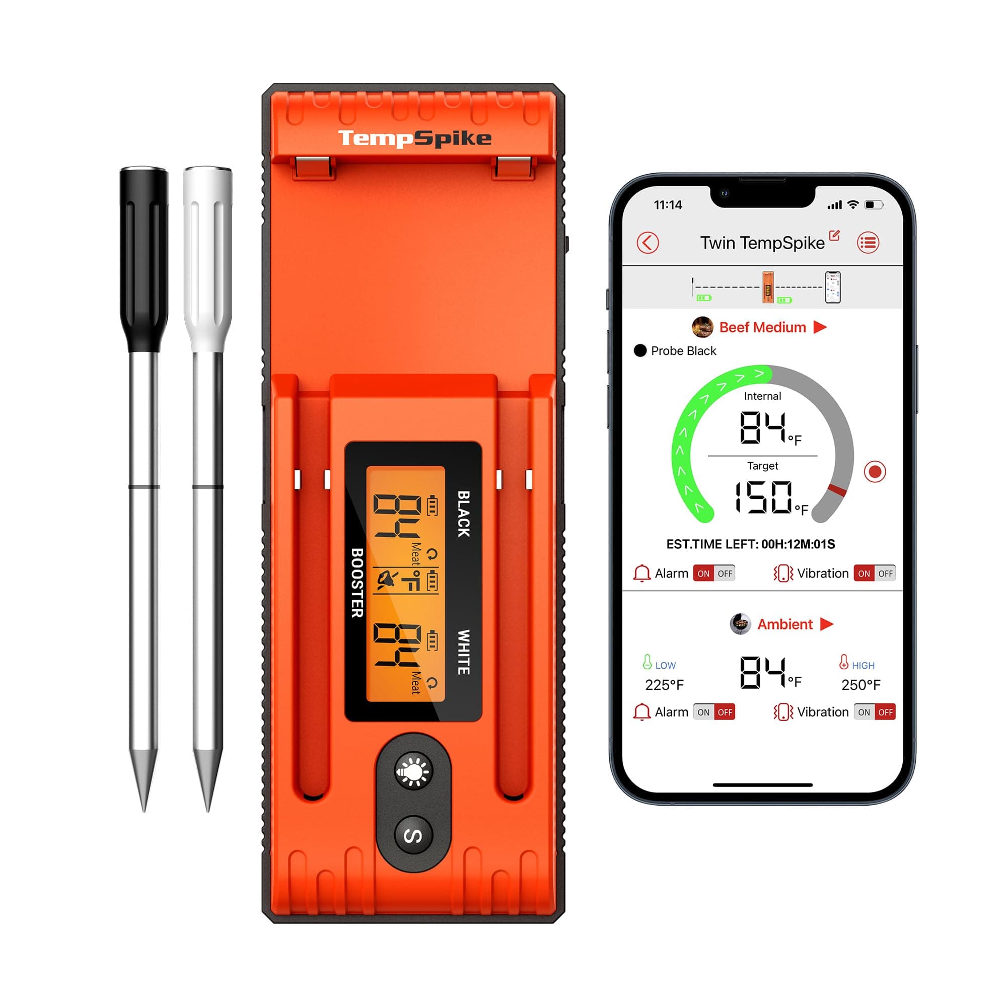ThermoProTempSpike Wireless Meat Thermometer with 2 Meat Probes, 500FT Bluetooth Food Thermometer for Cooking with LCD-Enhanced Booster for Turkey Beef Rotisserie BBQ Oven Smoker Thermometer