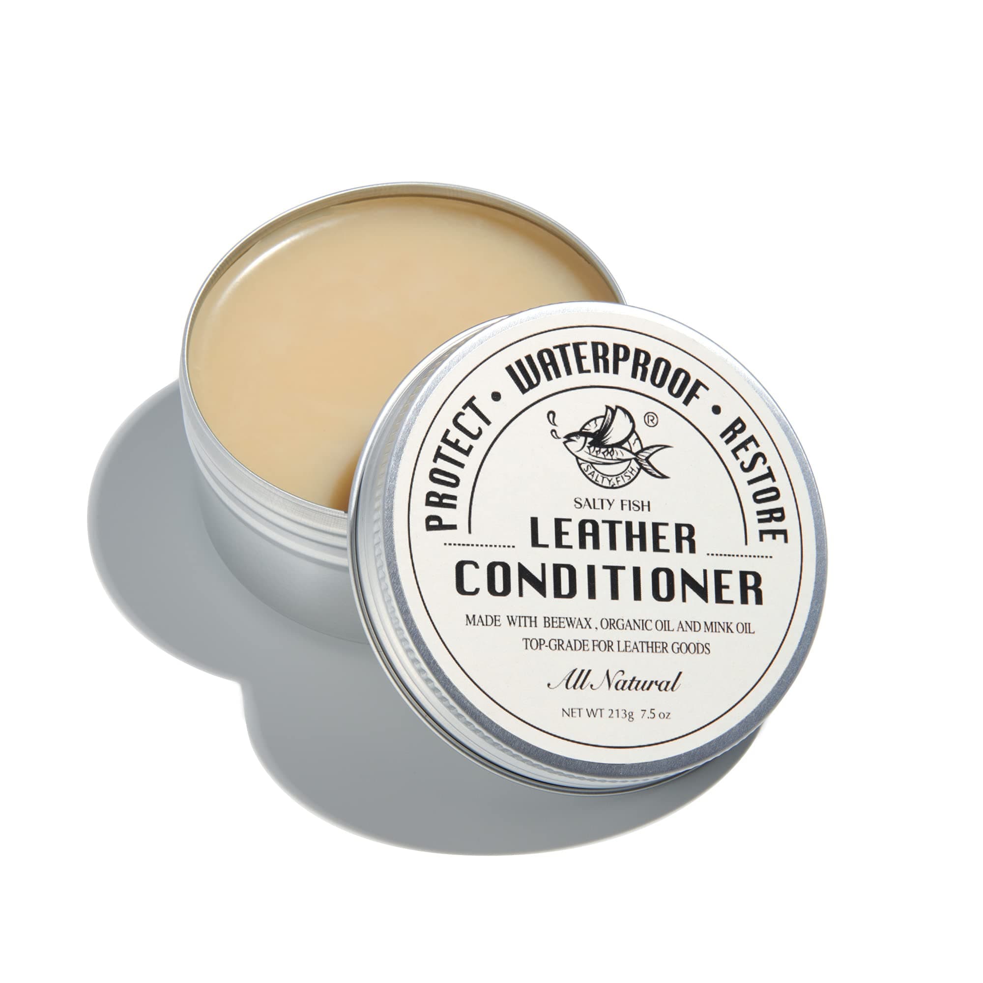 SALTY FISH All-Natural Leather Conditioner and Cleaner,Made with Mink Oil Beeswax,Protect Soften Waterproof Leather Furniture,Car Seats,Shoes,Boots,Bags (7.5 Oz)