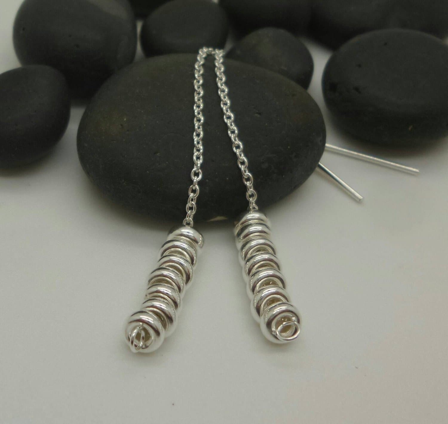 Sterling Silver lucky seven bead thread earrings Elegant ear thread earrings . Simple classy ear thread earrings silver donut earrings