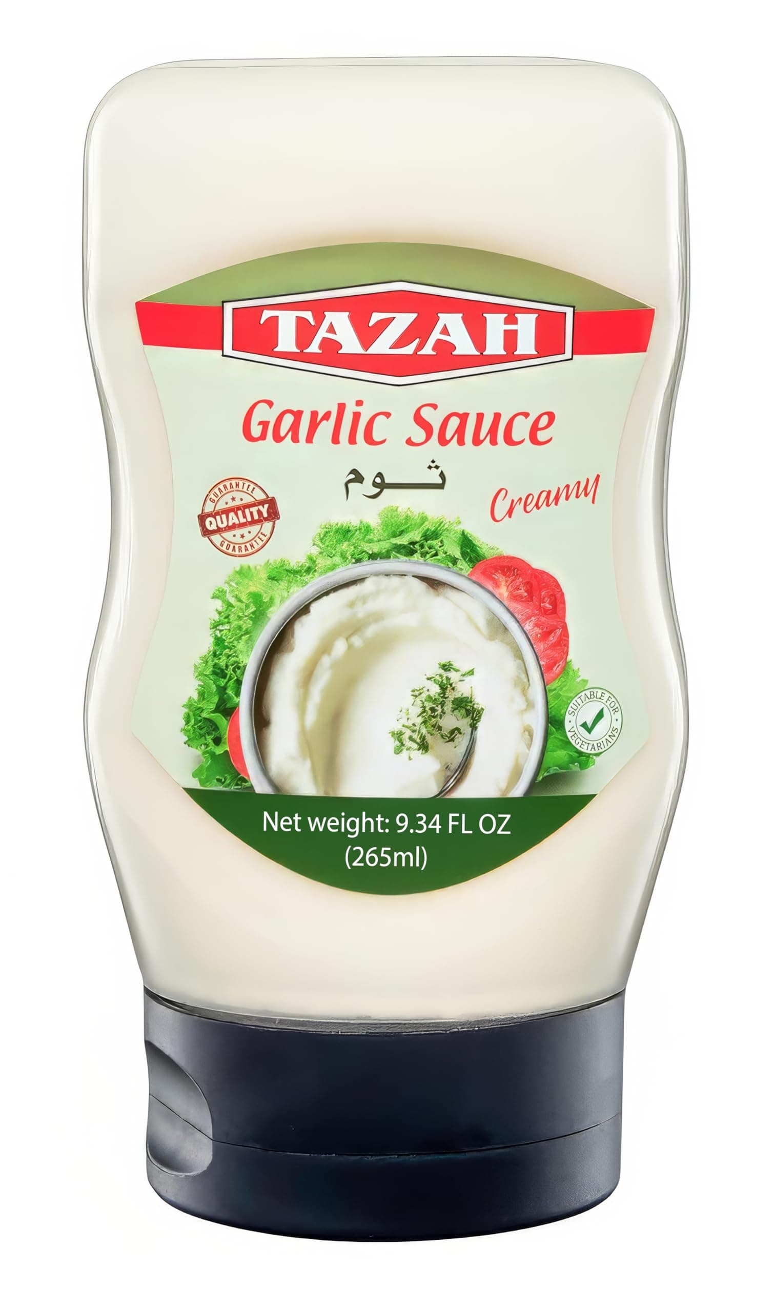Tazah Lebanese Garlic Sauce 9.34 Fl Oz Squeezable Bottle Authentic Middle Eastern Creamy Garlic Dressing Great for Shawarma Falafel & More (ثوم Toum)