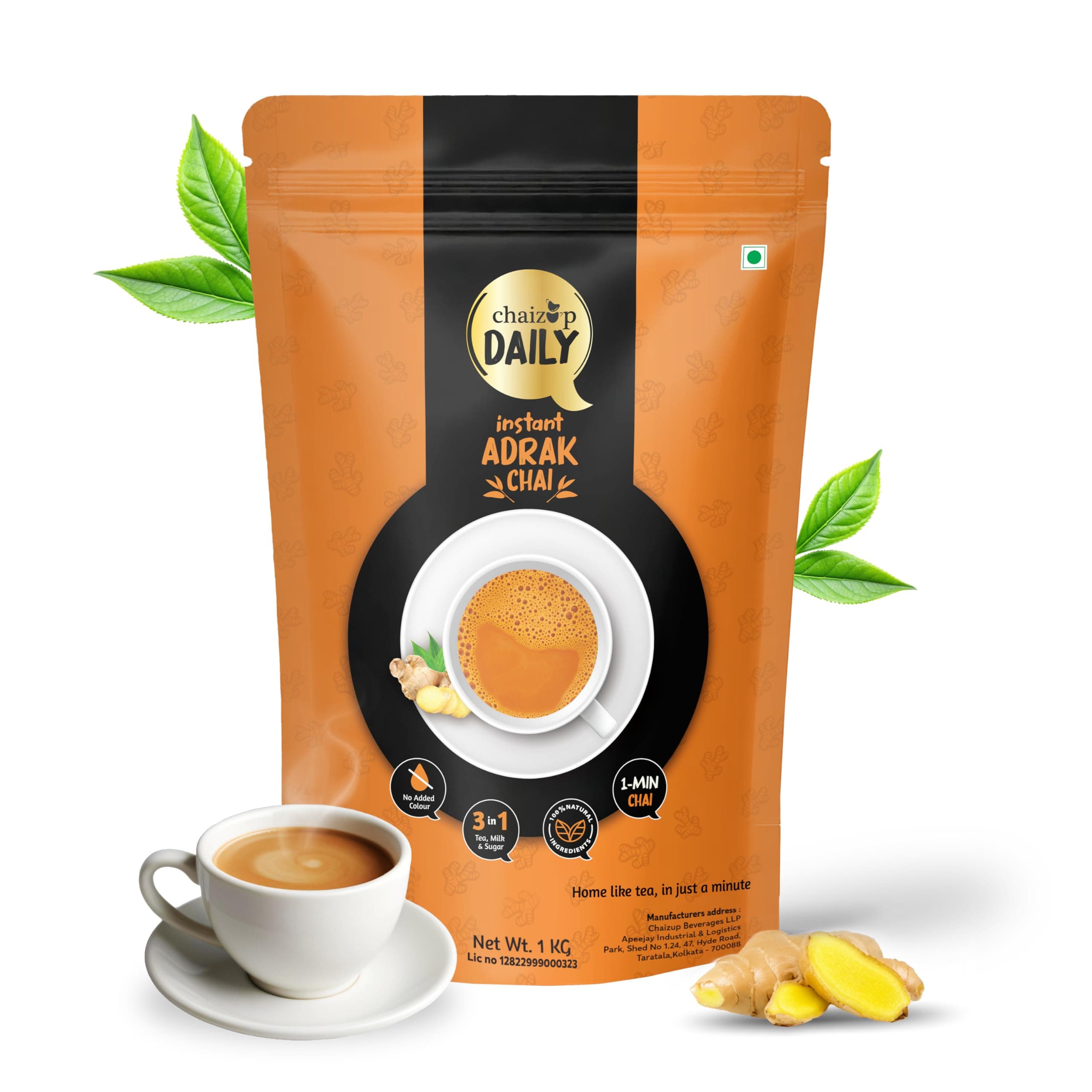 Chaizup Daily 1 Min Instant Adrak Tea Premix - 1kg Poly | Adrak Flavours | Approx. 72 Servings | 1kg