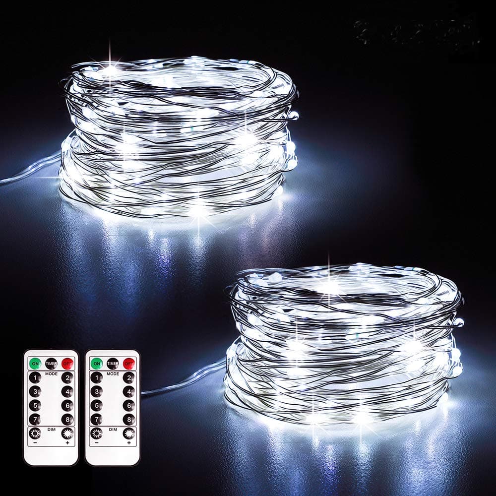 Annefly 2Pack 10M USB Powered Fairy Lights Plug in String Lights with Remote and Timer for Bedroom Indoor Outdoor Decoration(Cool White)