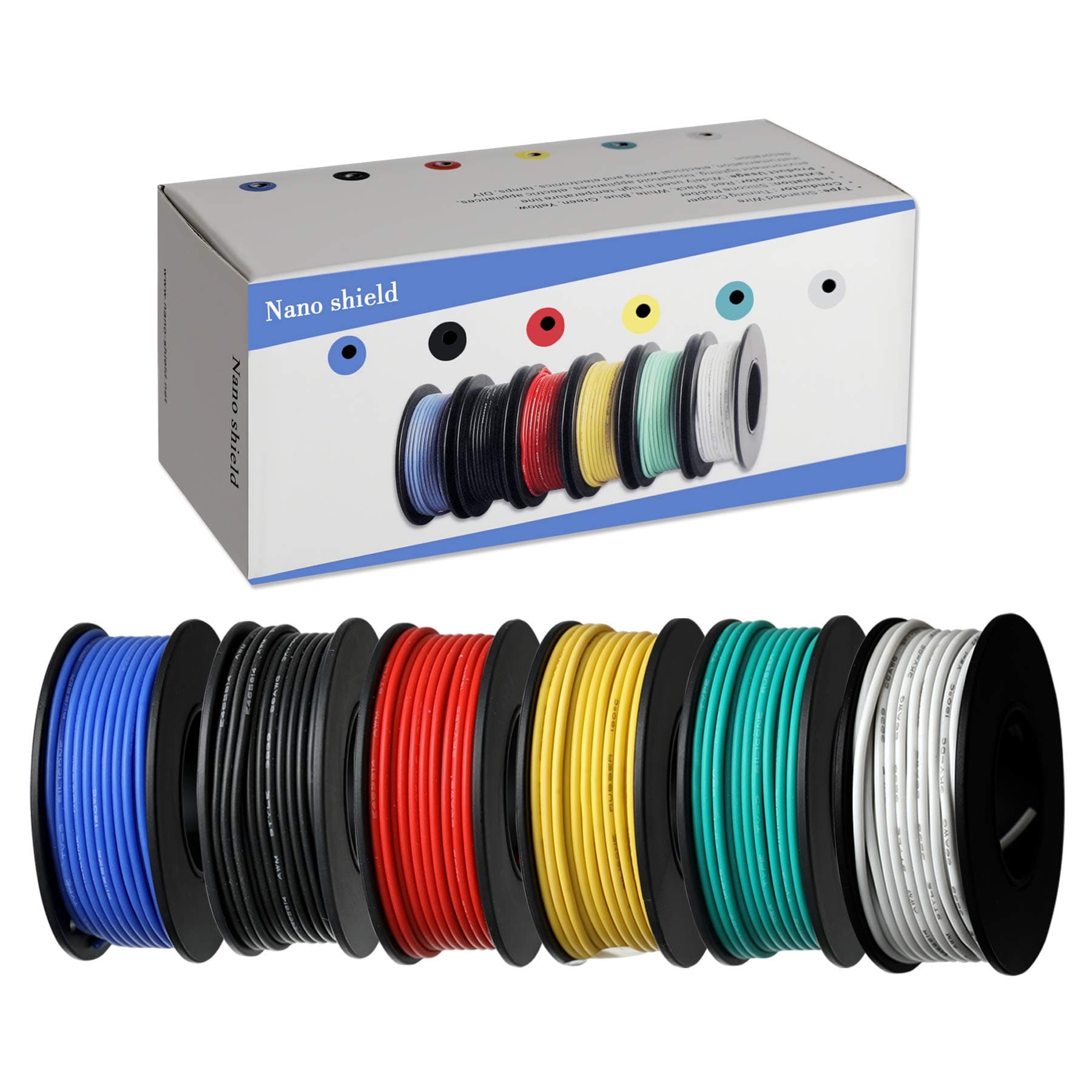 6 Colors (32.8ft Each) Hook Up Wire Kit (Stranded Wire Kit) 26 AWG UL3239 Approved, 7 Gauge Felexible Silicone Rubber Insulated Wire Tinned Copper, 300V Cables Electronic Cable Electrical Wire