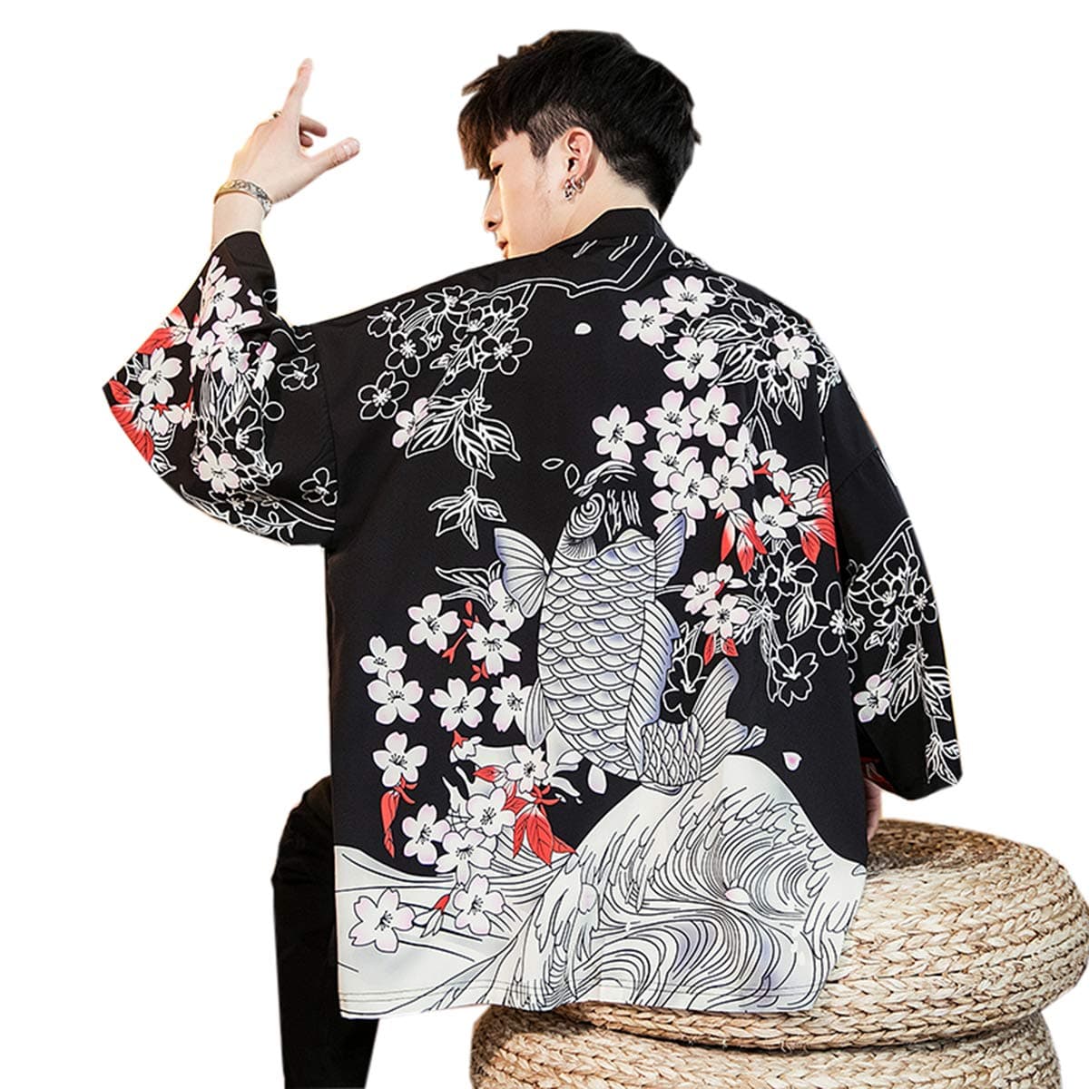 Men's Haori Jacket Kimono Cardigan Yukata Noragi Happi Coat