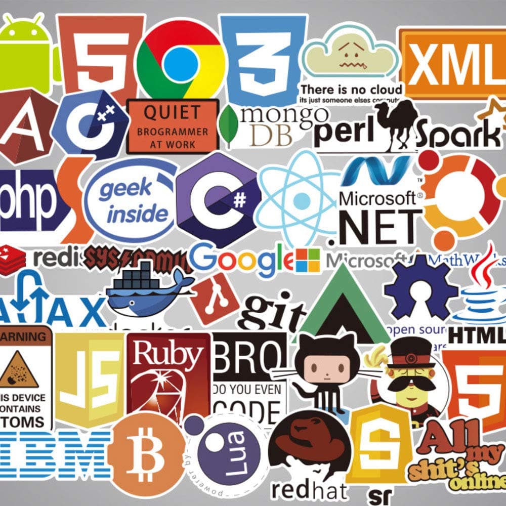 50Pcs Programming Stickers Laptop Stickers Pack for Developer Front-end dev,Back-end Languages Stickers C# C++,Python,JS Java,Engineers Software for Skateboard Laptop Phone Motorcycle Bicycle Car