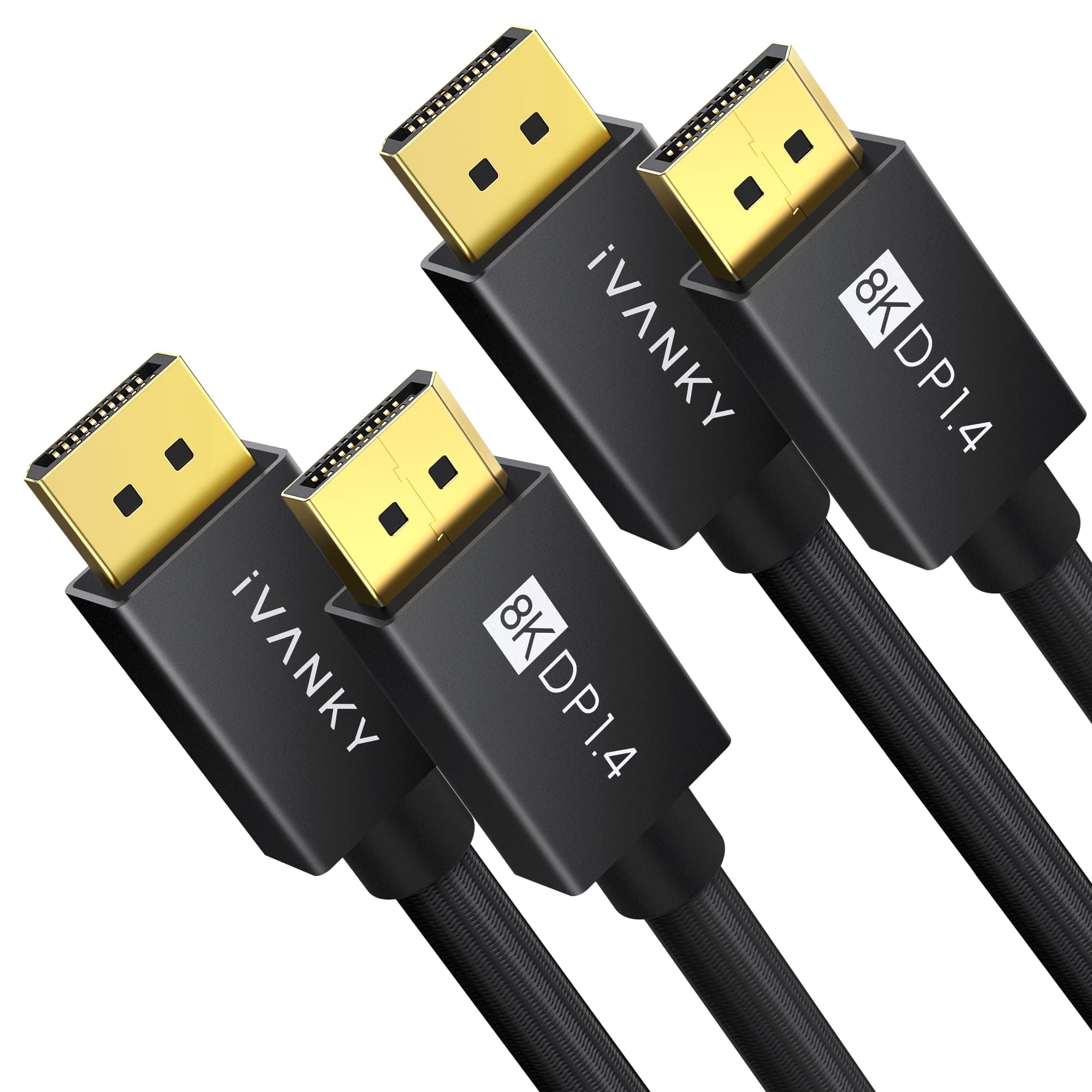 IVANKY 8K DisplayPort 1.4ケーブル [2個パック 6フィート] 高速DPケーブル [8K@60Hz、4K@144Hz、2K@240Hz] HBR3 32.4Gbps HDR HDCP 高速ディスプレイポートコード ゲームモニター、グラフィックス、PC、ノートパソコン用