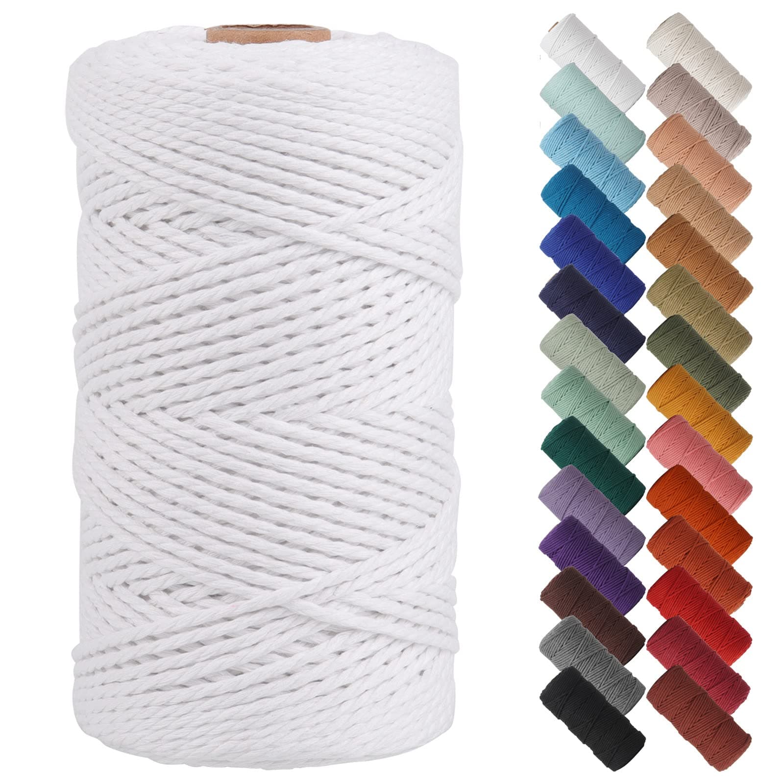 NOANTA White Macrame Cord 2mm x 220yards, Colored Macrame Rope, Cotton Rope Macrame Yarn, Colorful Cotton Craft Cord for Wall Hanging, Plant Hangers, Crafts, Knitting