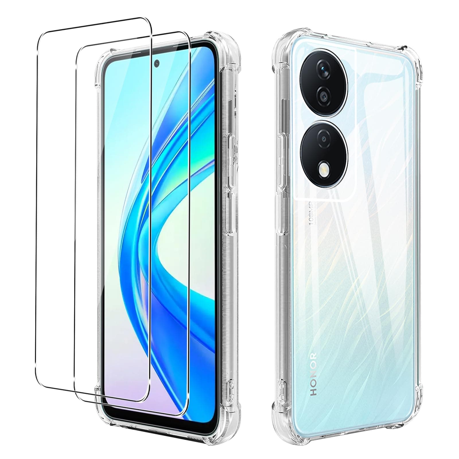 KZIOACSH Clear Case for HONOR X7b/HONOR 90 Smart, Ultra Slim [Shockproof] [Drop Protection] Soft TPU Phone Case [Reinforced Corners] Full Body Transparent Bumper Cover with 2 Tempered Glass