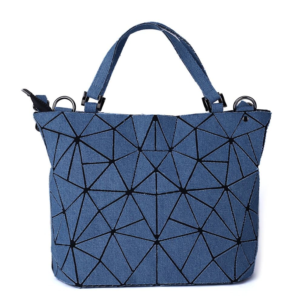 Harlermoon Geometric Luminous Holographic Purses and Handbags Flash Reflactive Tote for Women … (Jean Purse Blue)