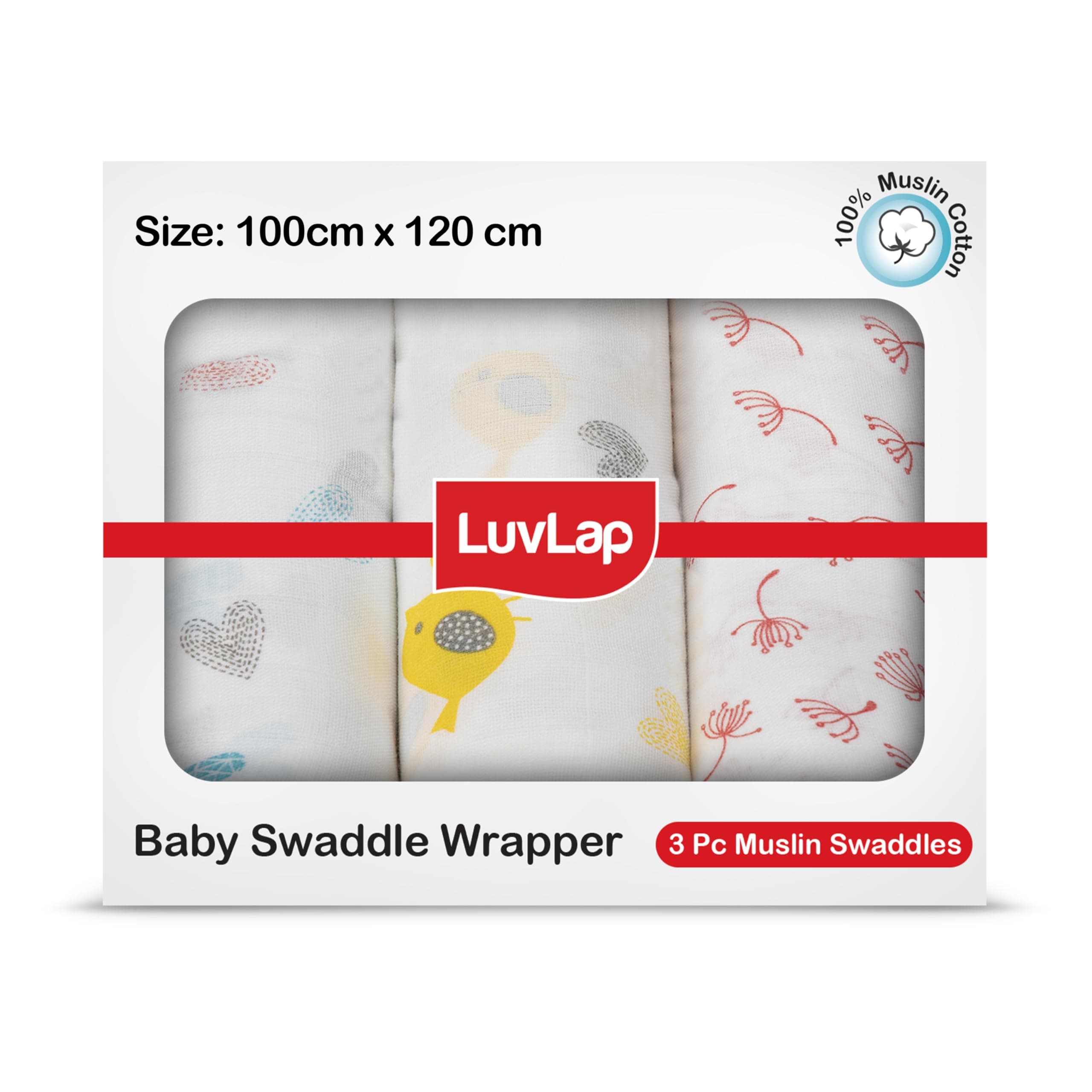 Cotton Muslin Birds Print Baby Swaddles - 0+ Month