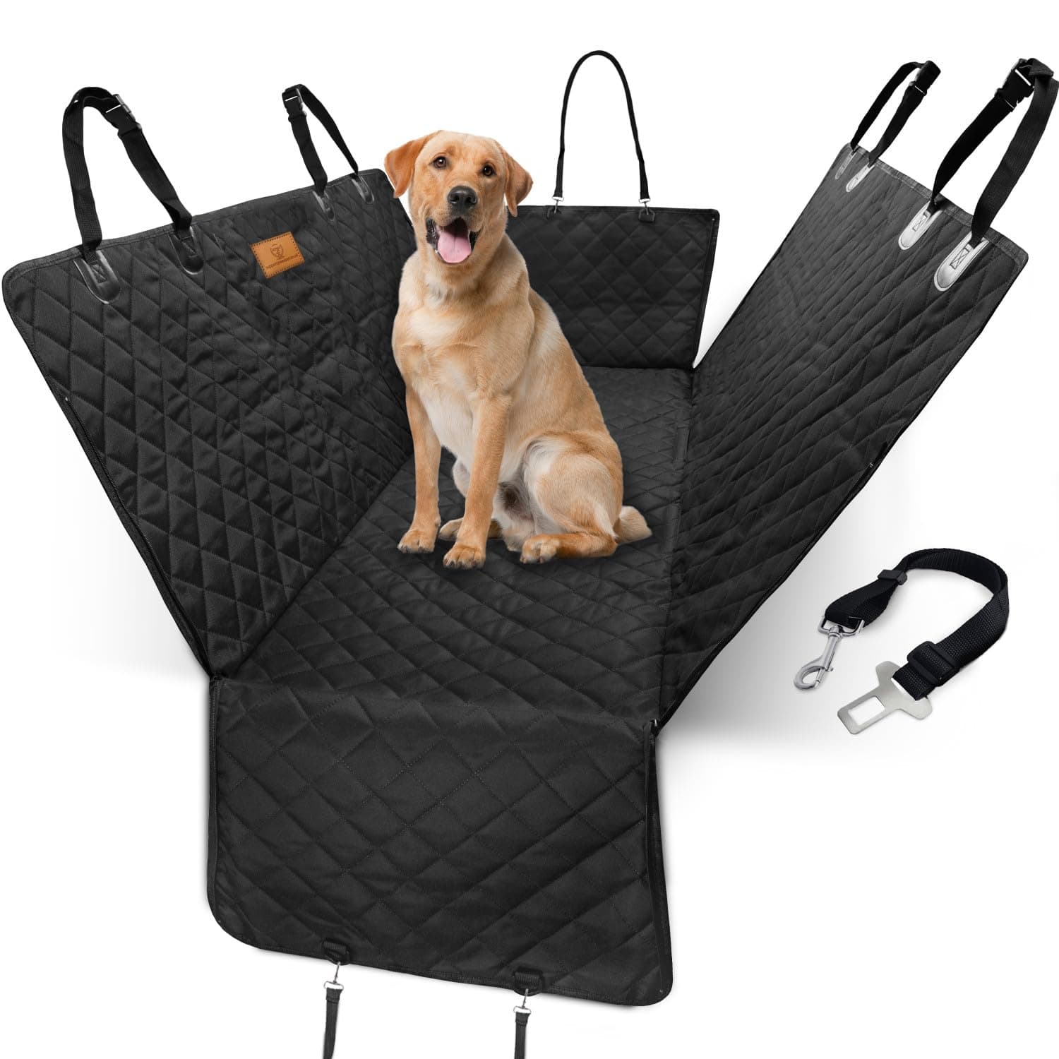 3-in-1 Dog Car Seat Cover - Hammock, Back Seat Cover and Boot Liner - Scratch-Proof with Seat Belt Tether