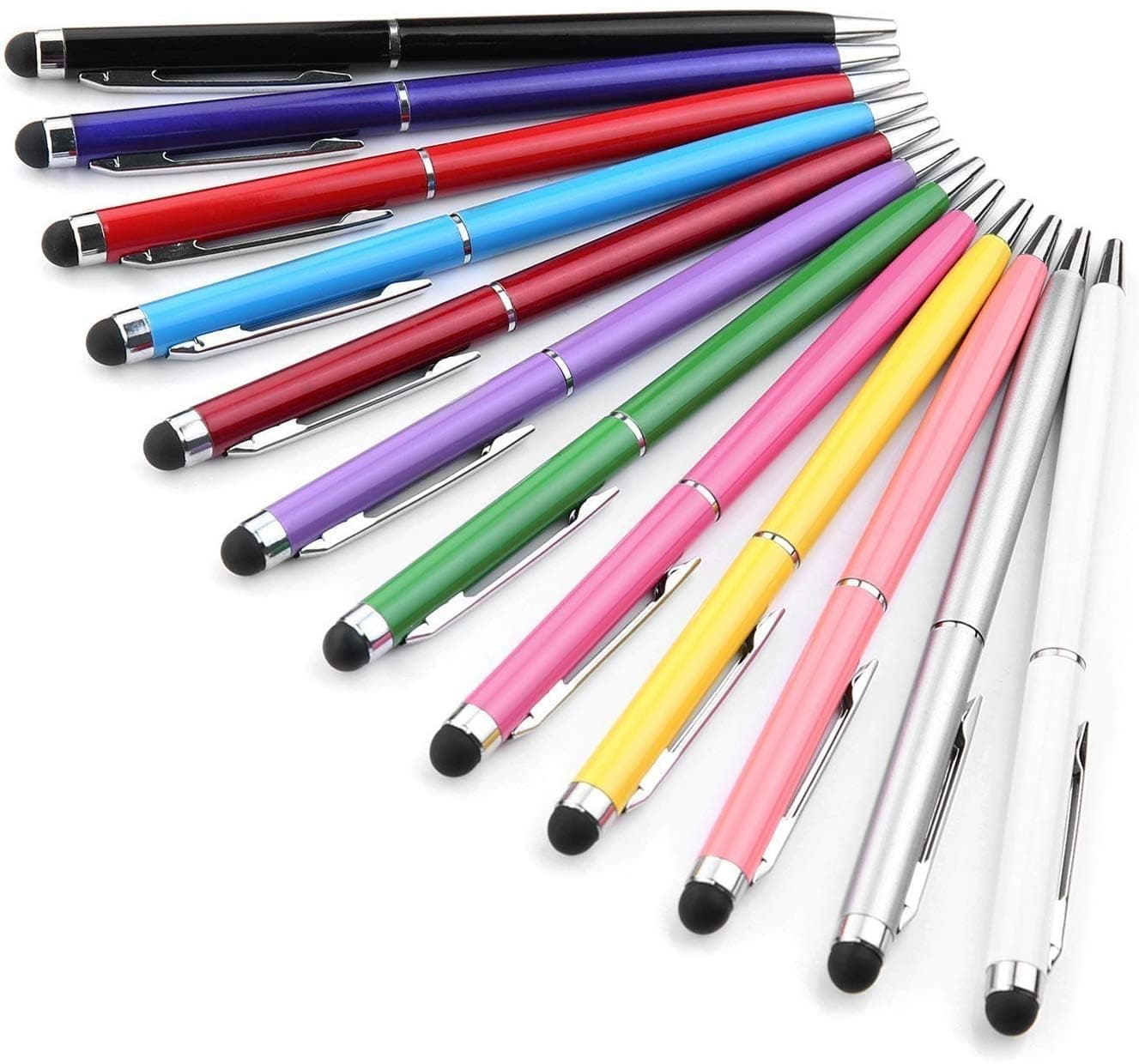 LIBERRWAY 12 Pcs Stylus Pens for Touch Screens, 2-in-1 Ballpoint Pen & Stylus, Compatible with iPad, iPhone, Kindle, Samsung Galaxy, All Capacitive TouchScreens