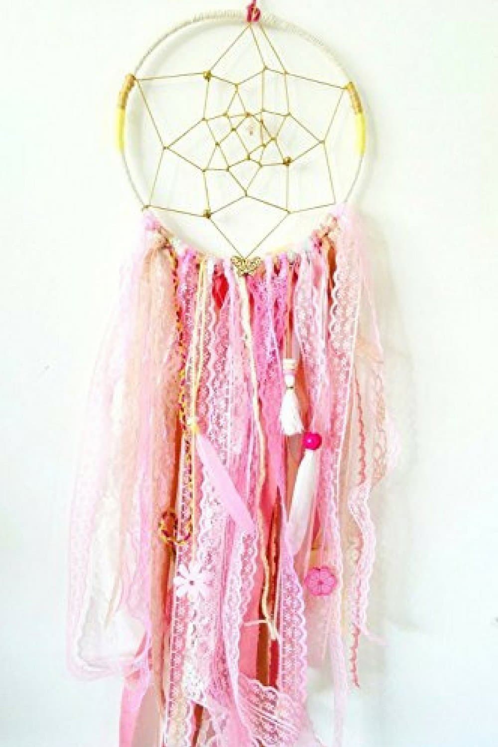 Handmade Custom Boho/Hippie Baby Pink Chic Lace & Ribbon Dreamcatcher - Baby Girl Nursery/Room - Bohemian Wedding Wall Decor - Christening - Wedding - Birthday - Baby Shower