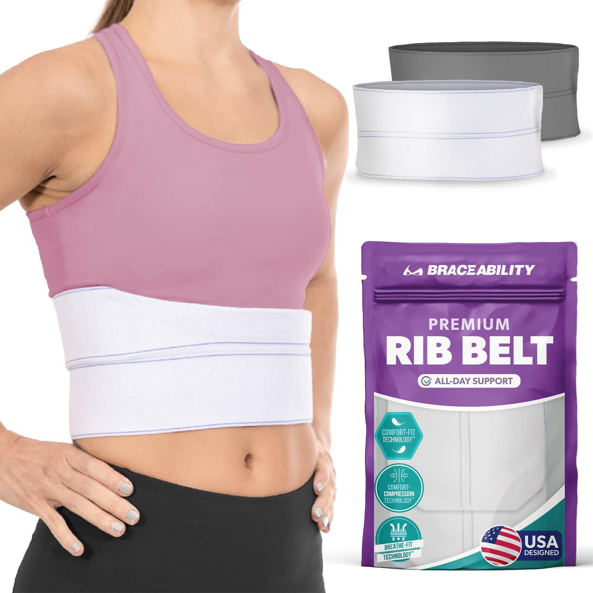 BraceAbility Broken Rib Brace | Elastic Chest Wrap Belt for Cracked, Fractured or Dislocated Ribs Protection, Compression and Support (Female - Fits 24"-55" Chest)