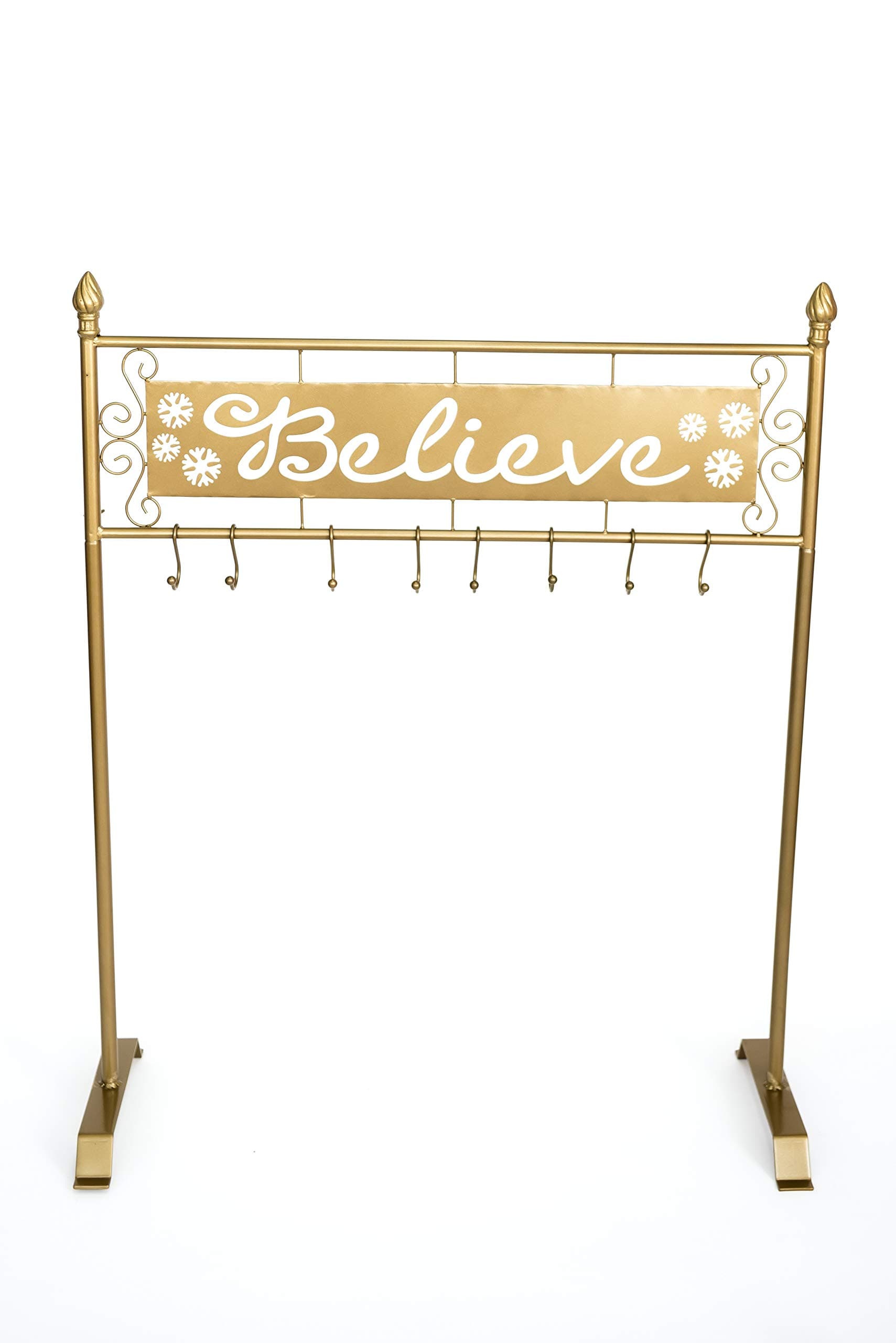 TisYourSeason Believe Christmas Stocking Holder Stand in Gold Color