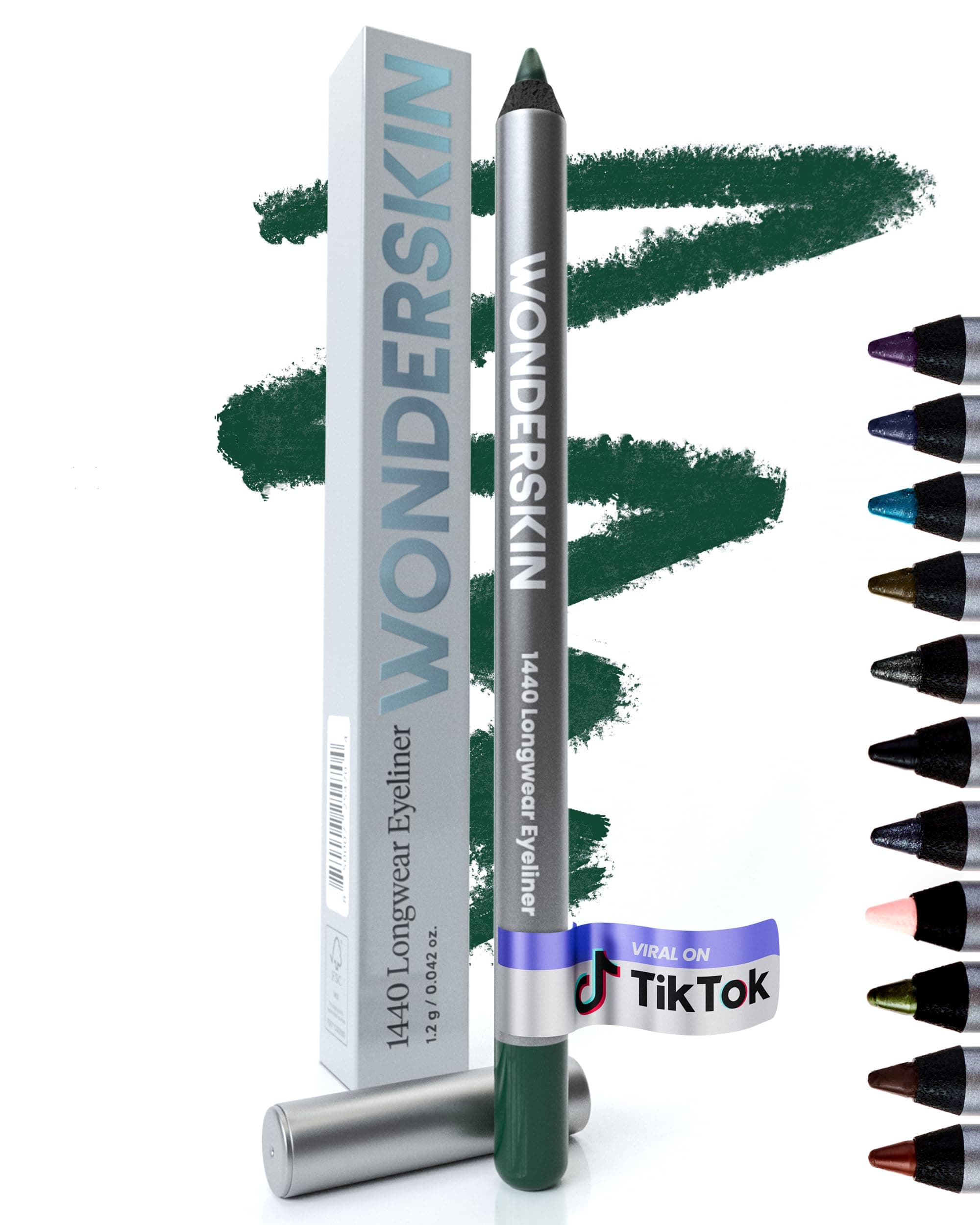 Wonderskin Eyeliner Pencil, 1440 Longwear Green Eyeliner Pencil - Waterproof, Sharpenable & Smudge Proof (Pine)